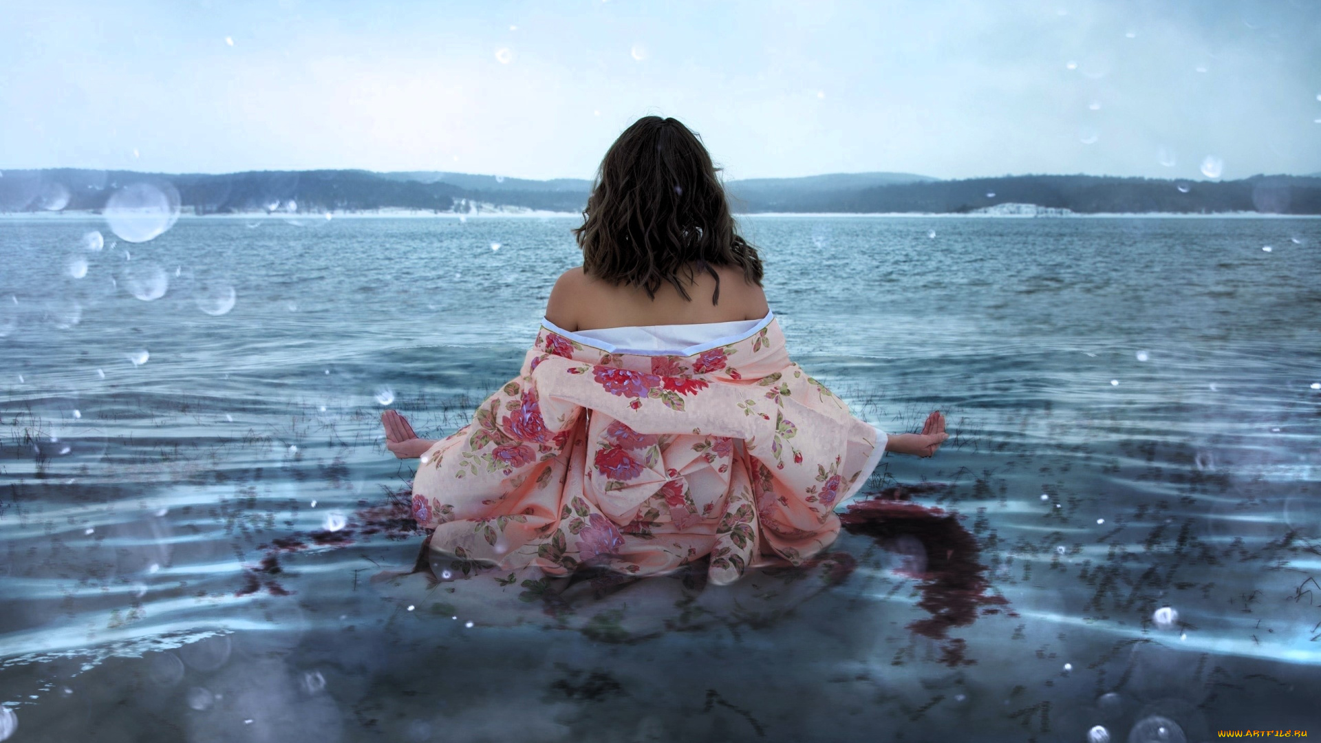 ladybell, девушки, -, креатив, , косплей, образ, косплей, наряд, костюм, кимоно, кровь, озеро