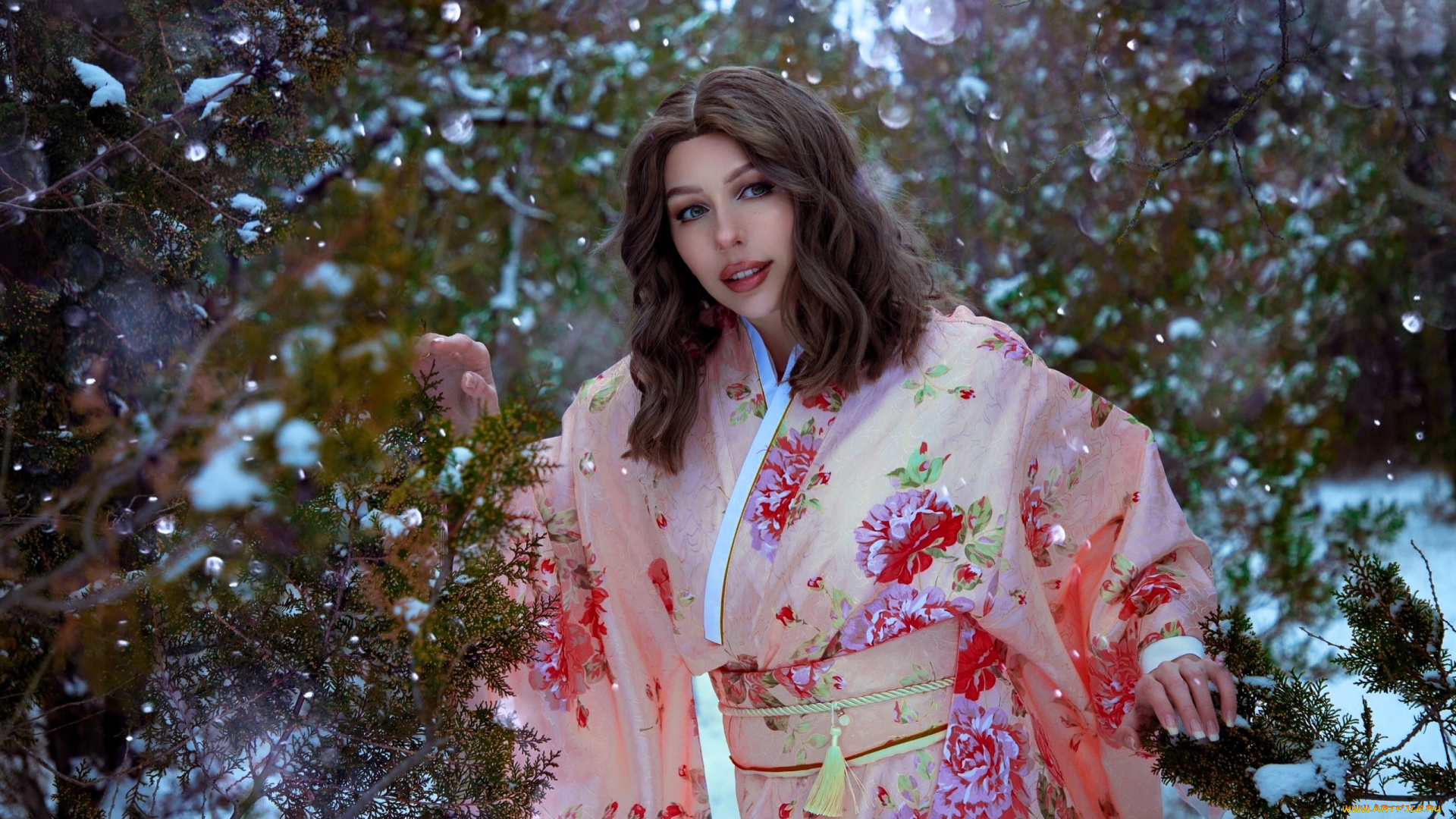 ladybell, девушки, -, креатив, , косплей, образ, косплей, наряд, костюм, кимоно, лес, снег, зима