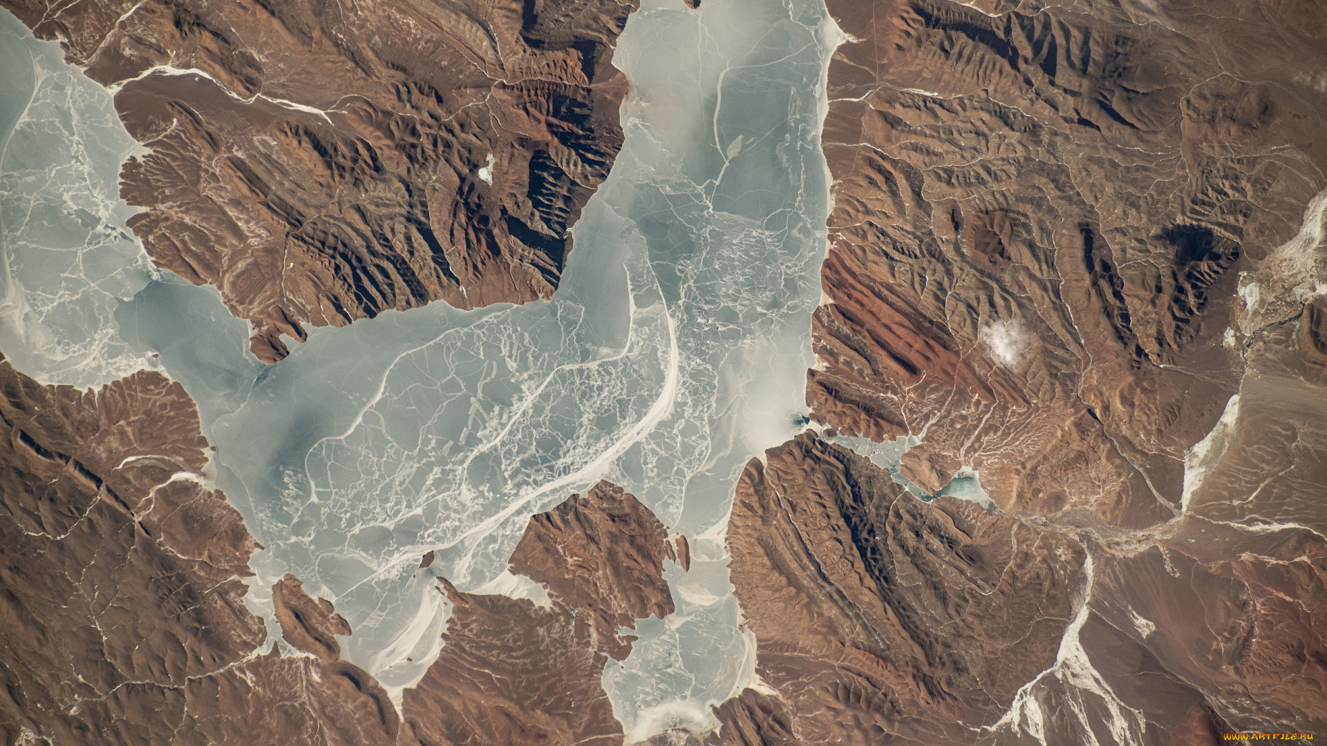 природа, горы, вид, из, космоса