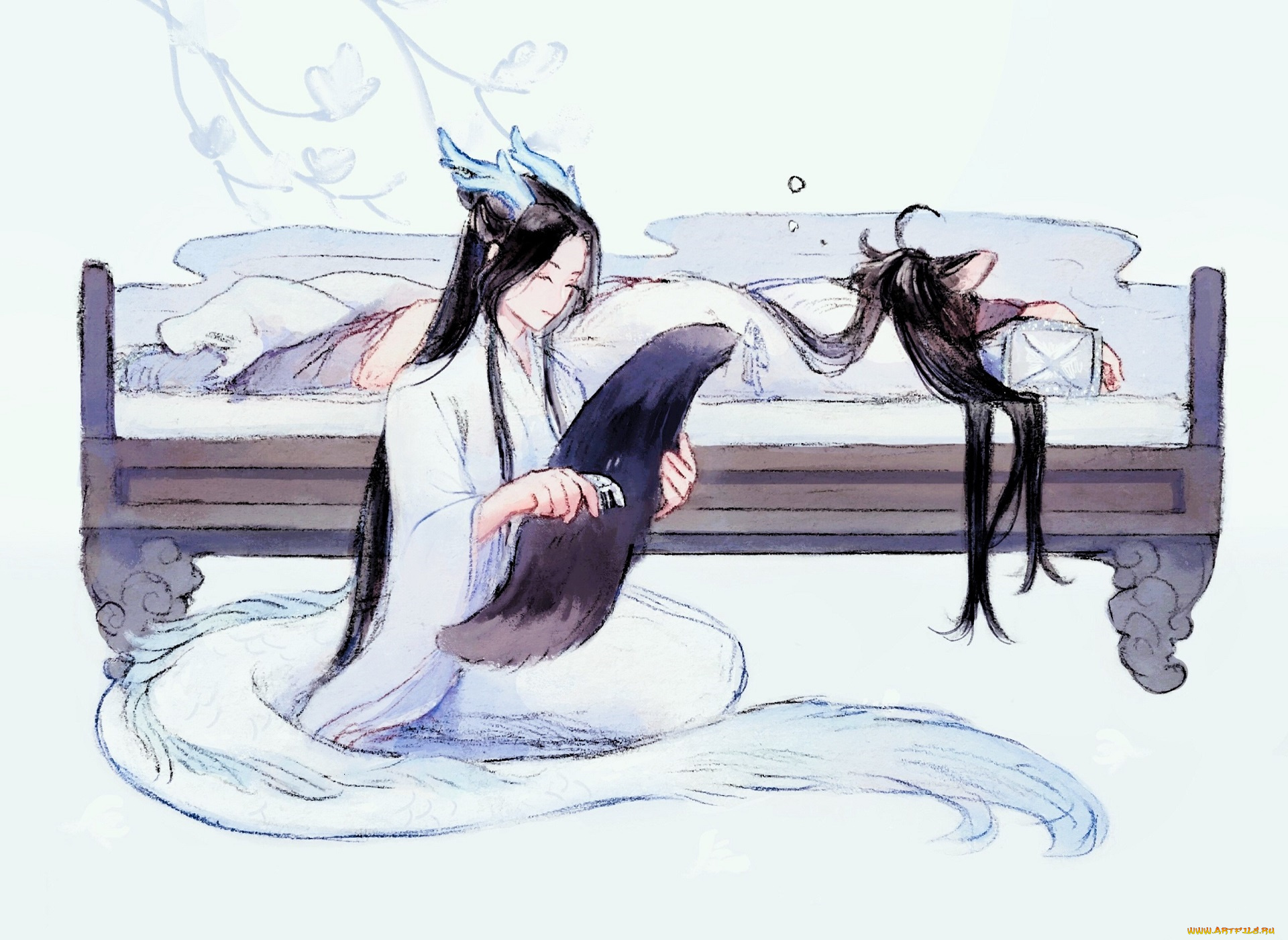 аниме, mo, dao, zu, shi, вэй, усянь, лань, ванцзы, кровать, хвост