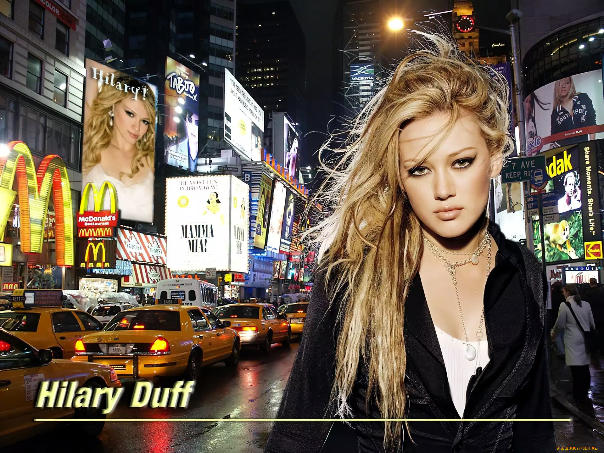 девушки, hilary, duff, блондинка, жакет, город, огни
