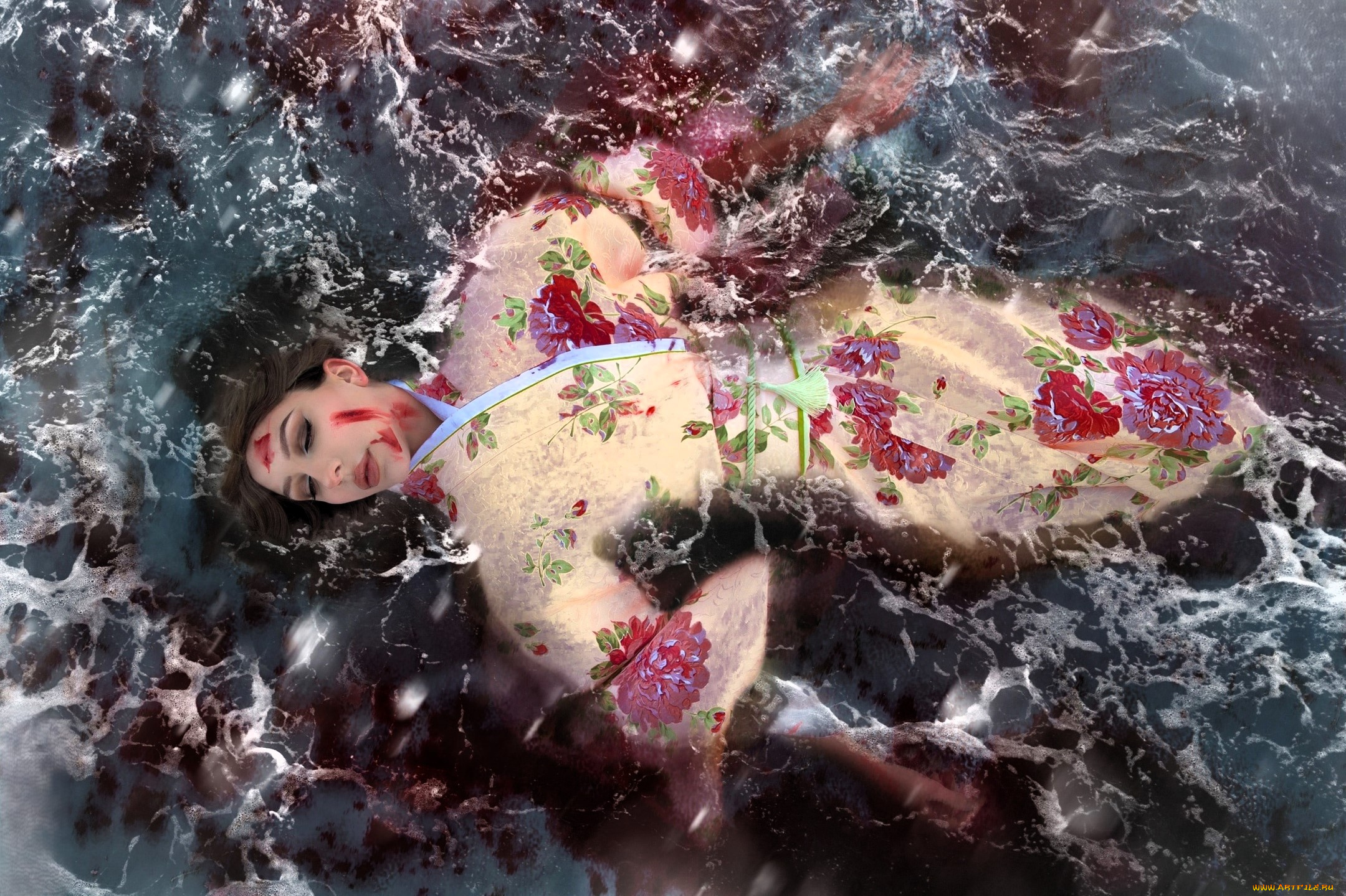 ladybell, девушки, -, креатив, , косплей, образ, косплей, наряд, костюм, кимоно, кровь, вода