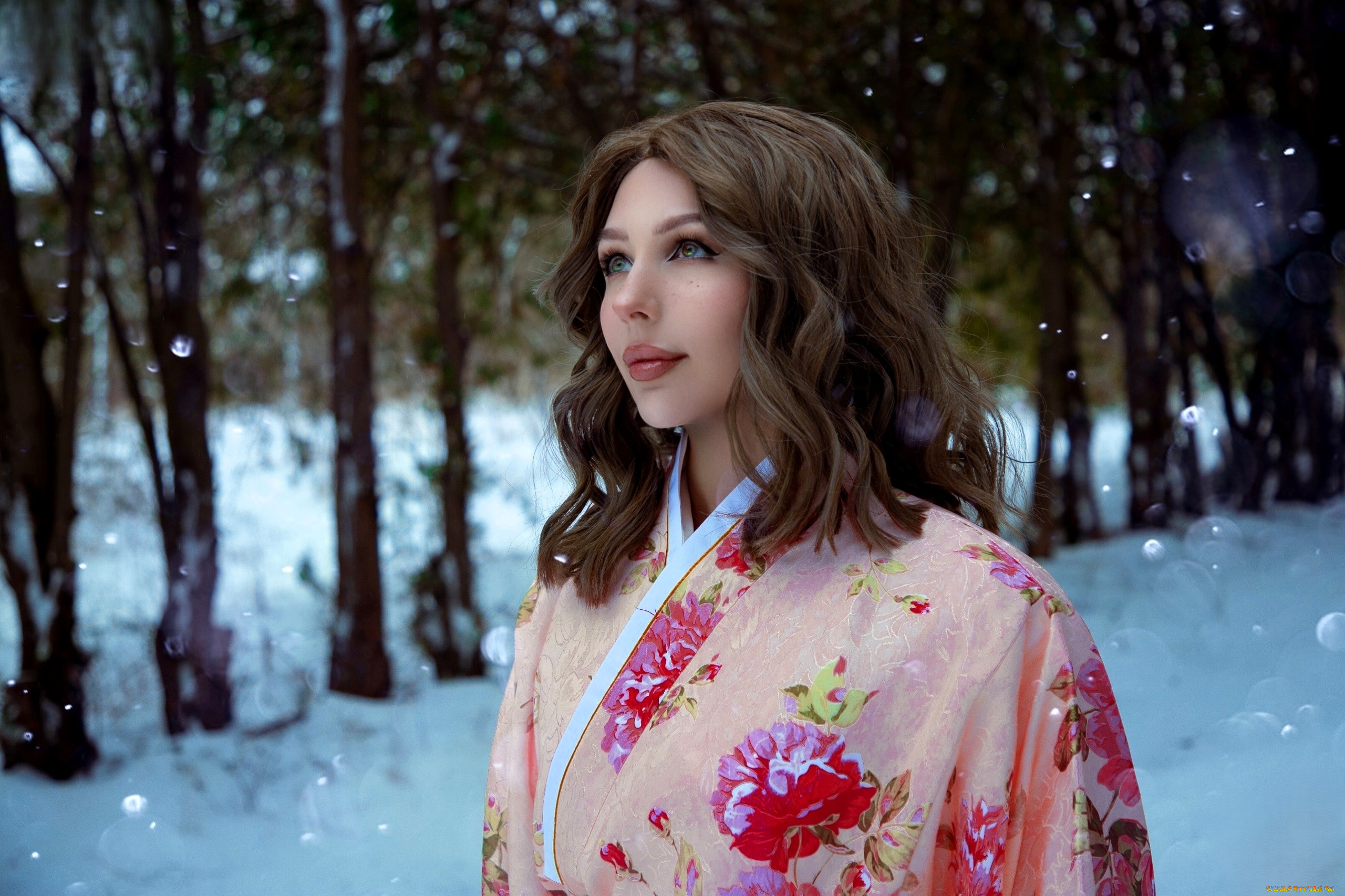 ladybell, девушки, -, креатив, , косплей, образ, косплей, наряд, костюм, кимоно, лес, снег, зима