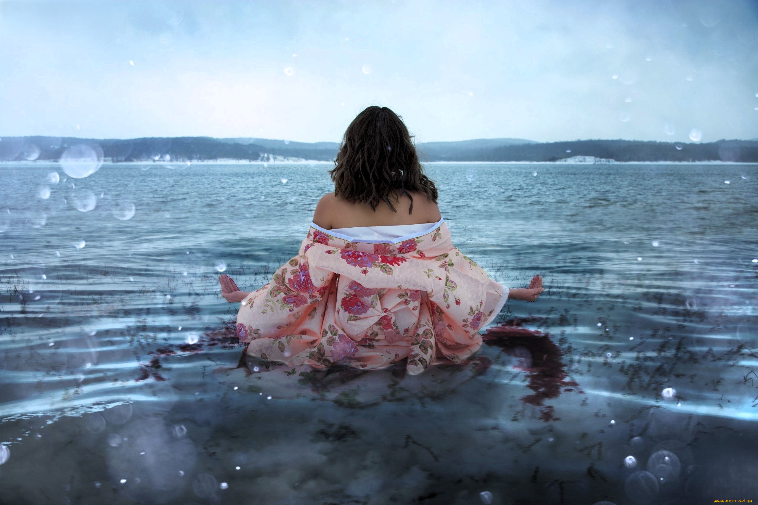 ladybell, девушки, -, креатив, , косплей, образ, косплей, наряд, костюм, кимоно, кровь, озеро