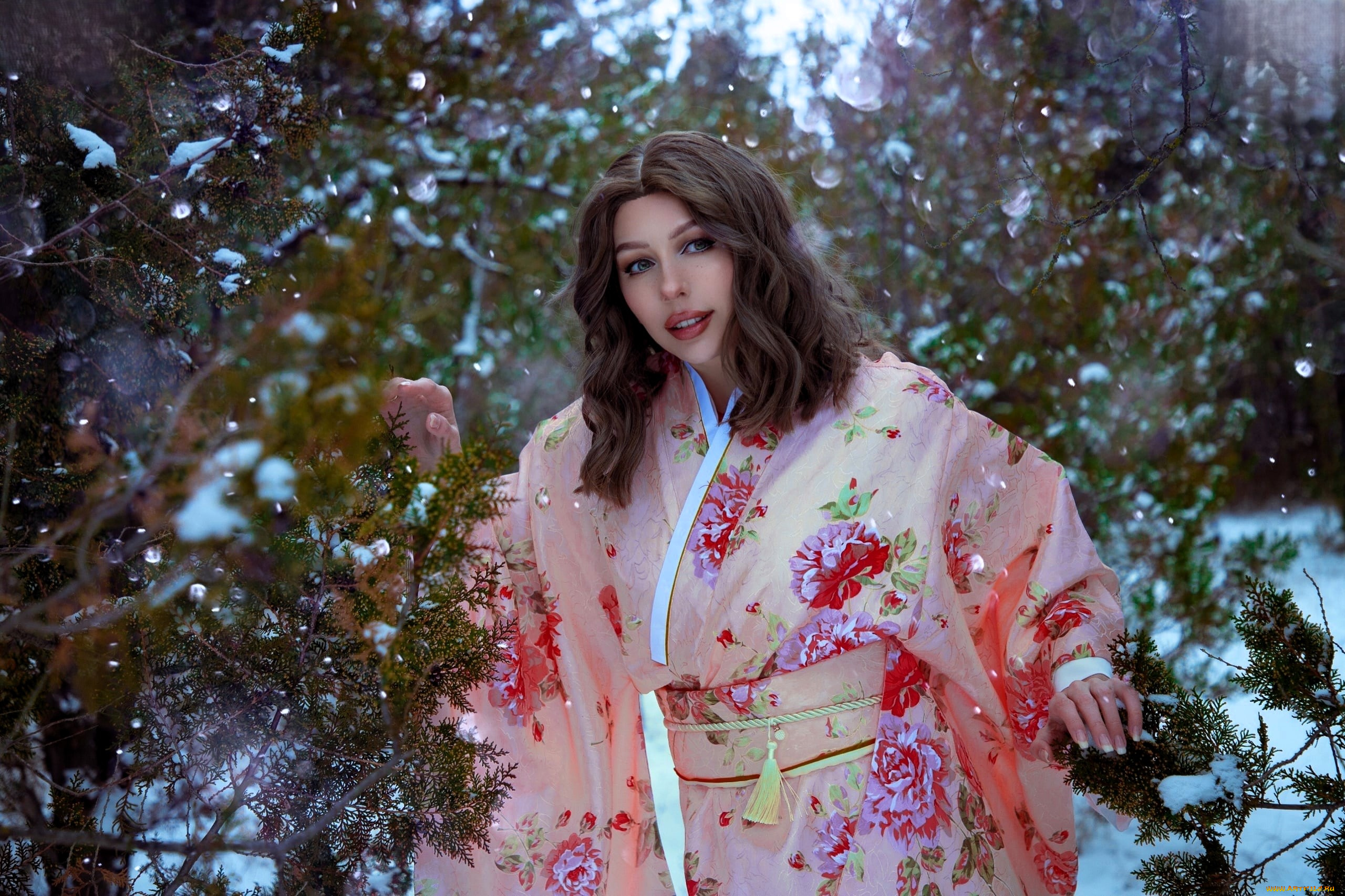 ladybell, девушки, -, креатив, , косплей, образ, косплей, наряд, костюм, кимоно, лес, снег, зима