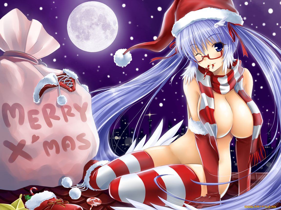 аниме, merry, chrismas, winter, девушка, глаза, волосы