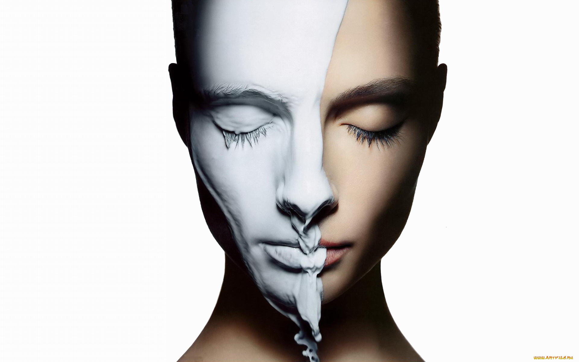 девушки, -unsort, , креатив, шея, лицо, краска, половина