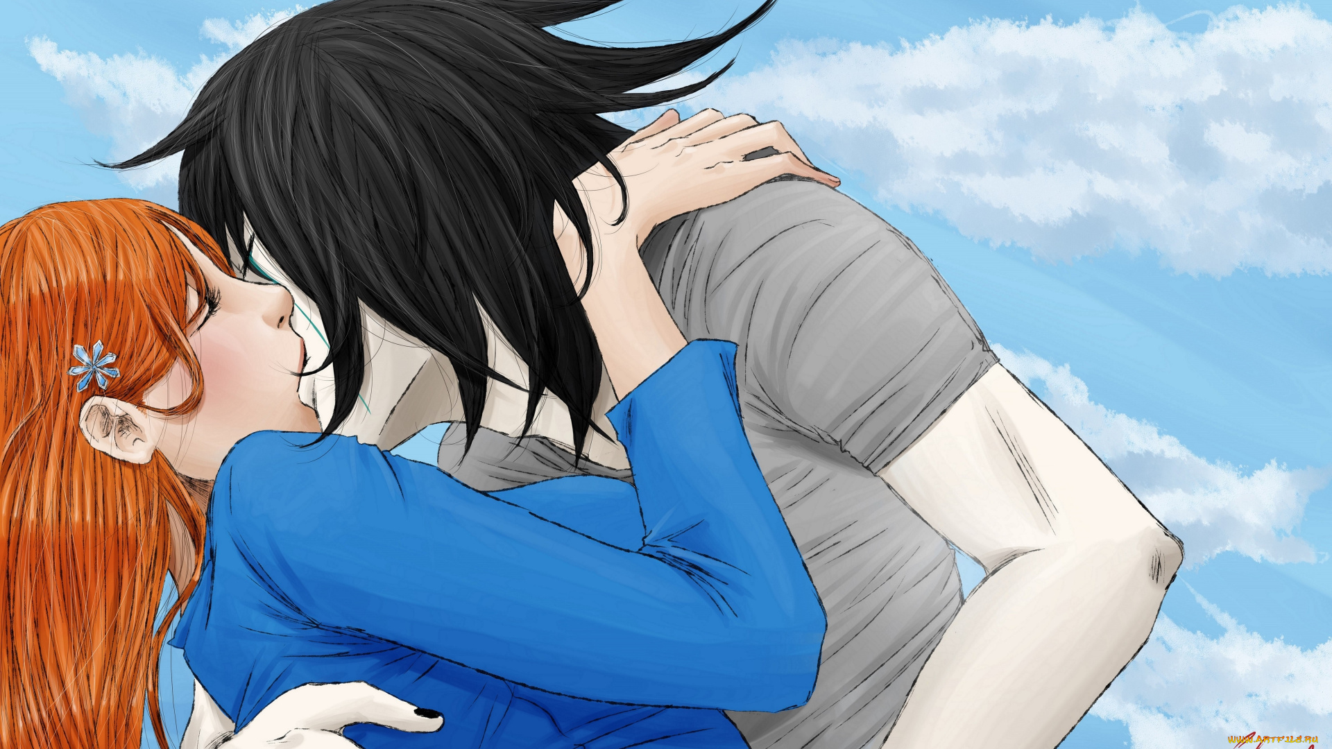 разное, арты, поцелуй, улькиорра, орихиме, любовь, пара, арт, аниме