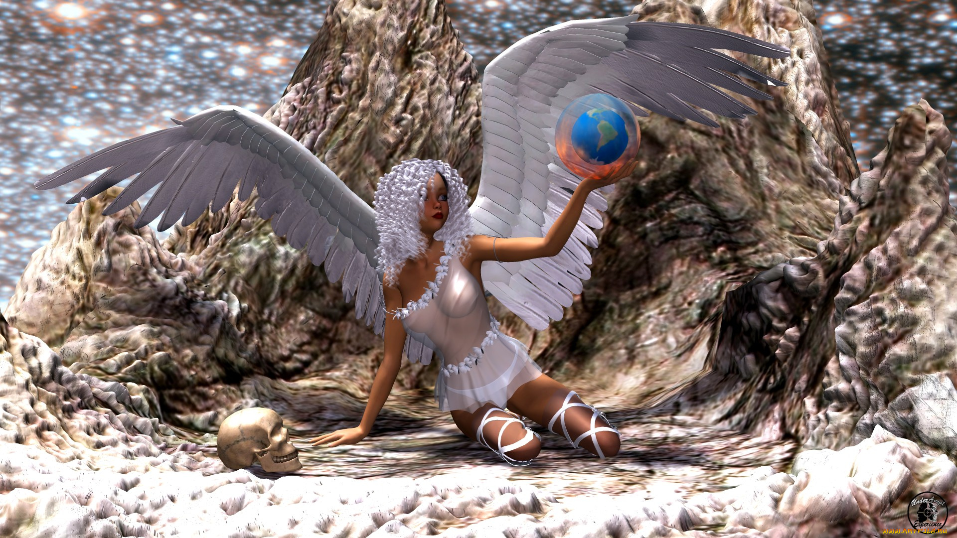 3д, графика, ангел, , angel, шар, ангел, фон, взгляд, девушка
