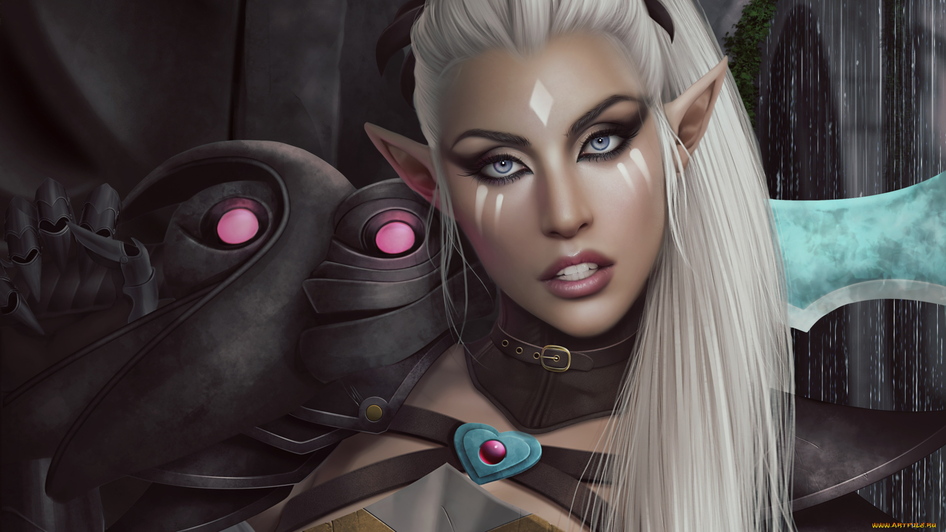 фэнтези, эльфы, меч, грудь, девушка, взгляд, красота, эльф, adalia, лицо, уши