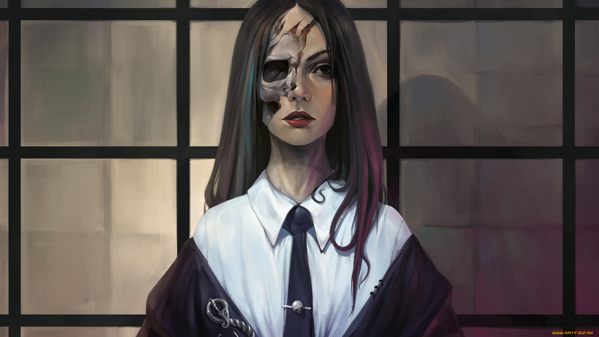 фэнтези, нежить, девушка, смерть, череп, лицо, труп, фантастика, взгляд, art