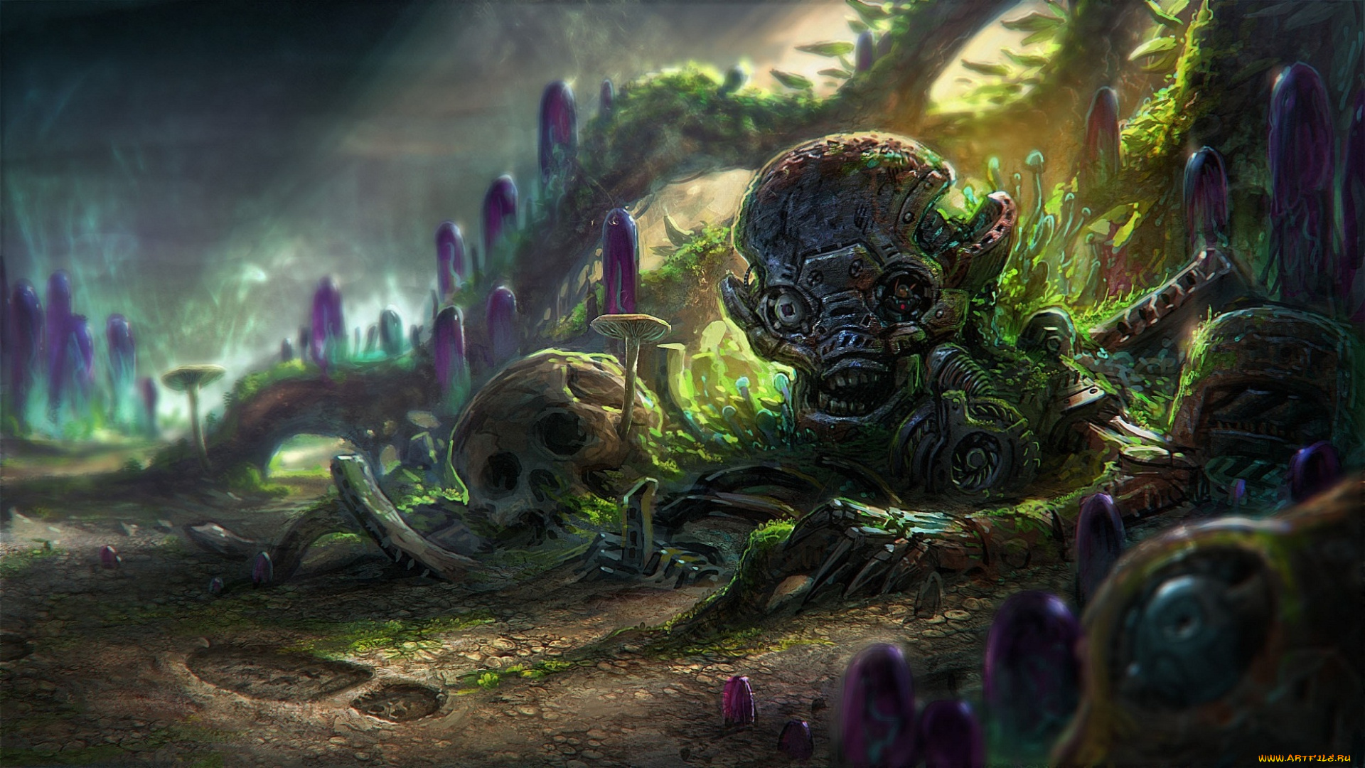 фэнтези, роботы, , киборги, , механизмы, голова, планета, череп, робот, арт, фантастика