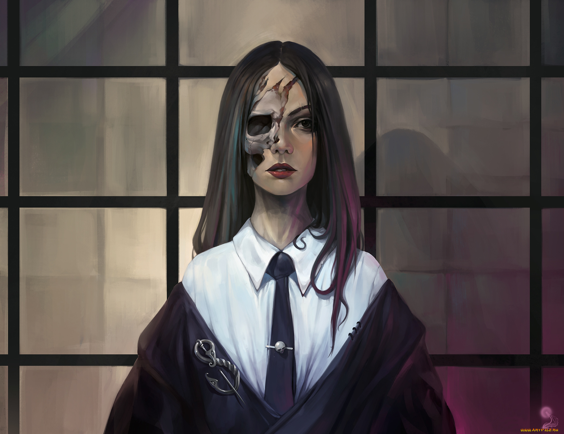 фэнтези, нежить, девушка, смерть, череп, лицо, труп, фантастика, взгляд, art