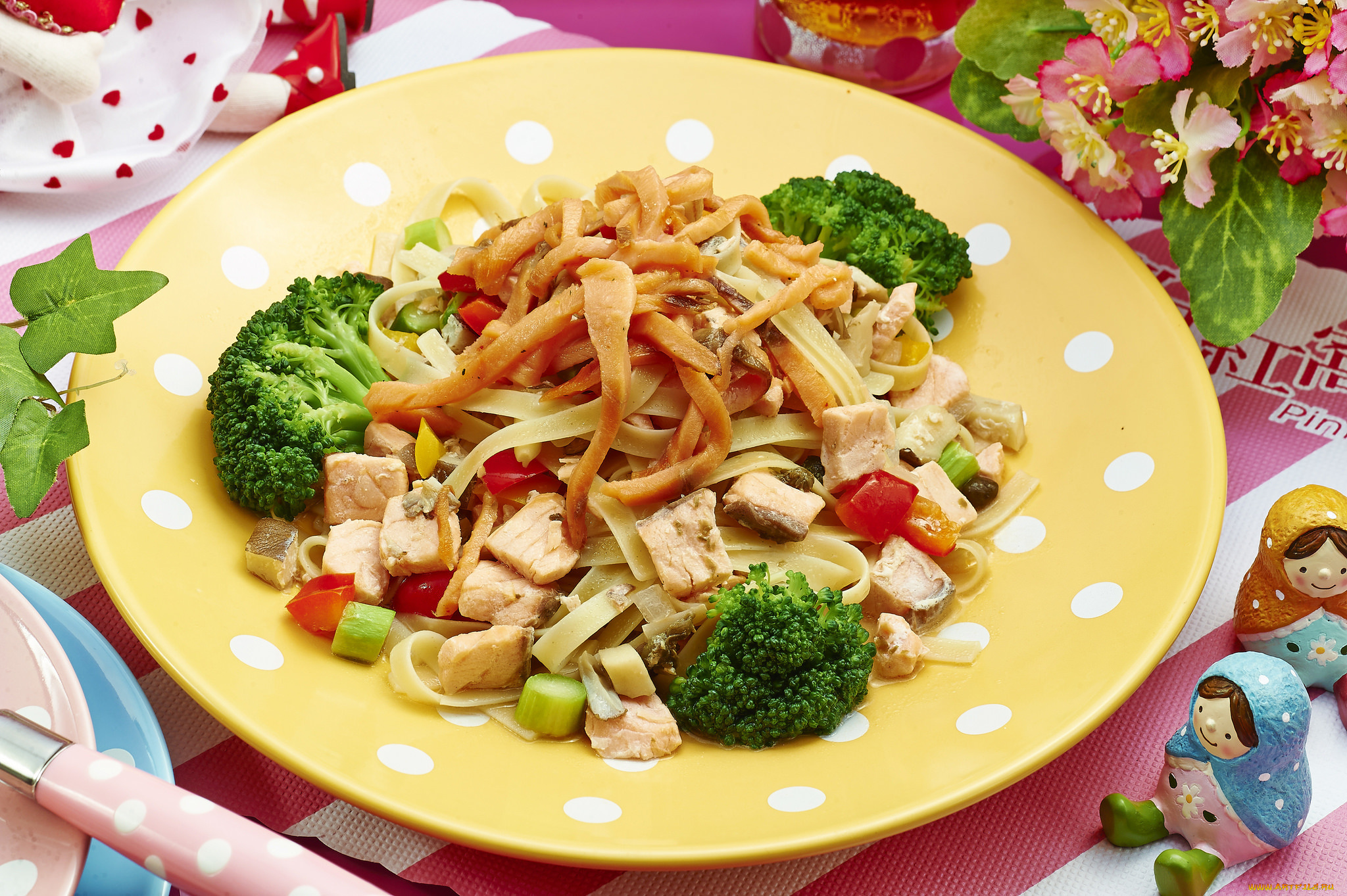 еда, мясные, блюда, лапша, мясо, брокколи, овощи