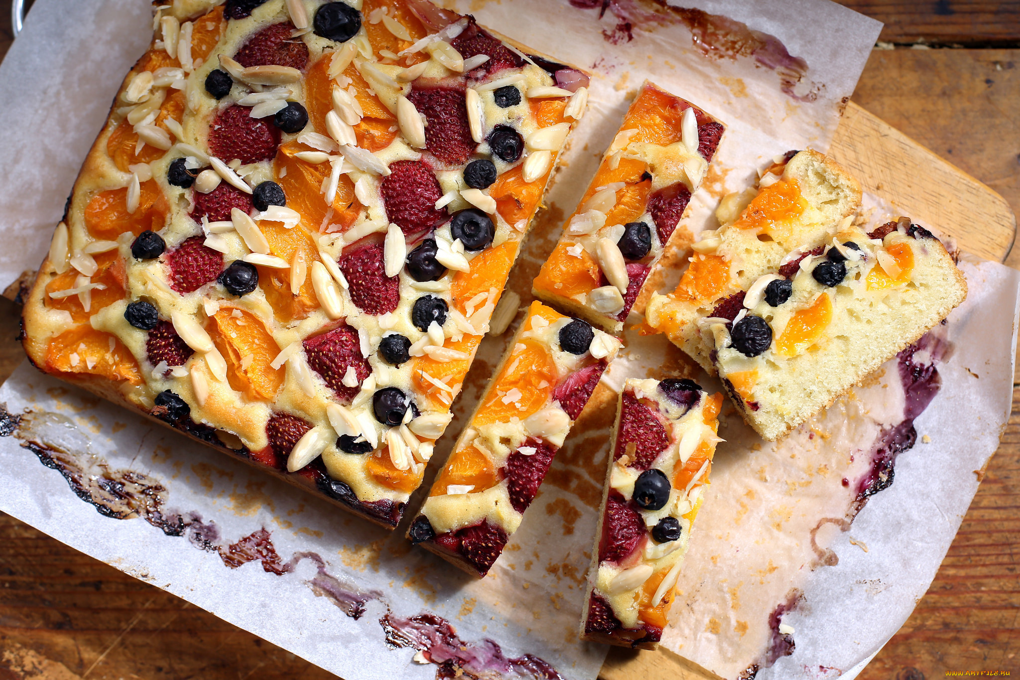 еда, пироги, ягоды, апельсин, клубника, пирог, голубика