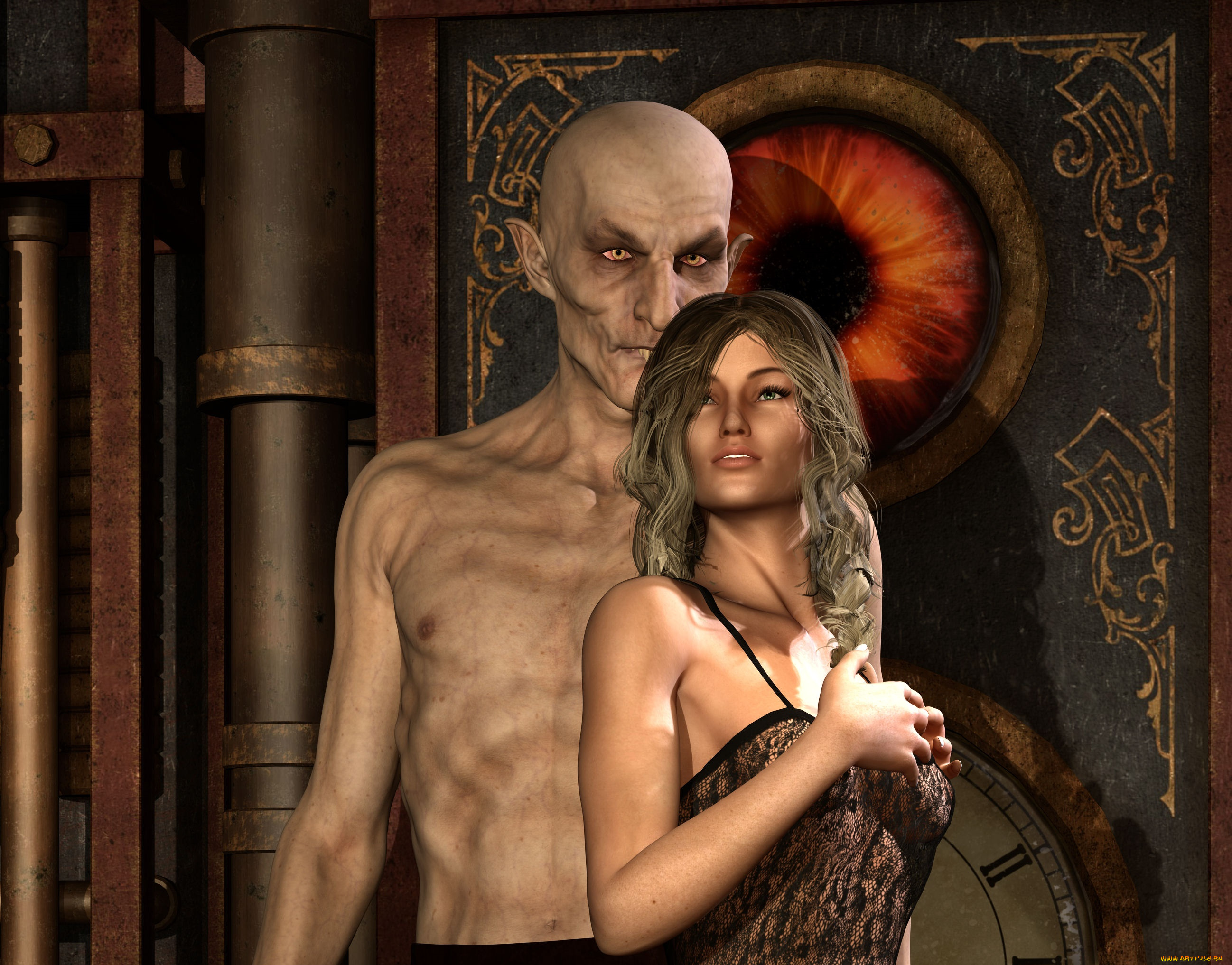 3д, графика, фантазия, , fantasy, девушка, взгляд, фон, троль