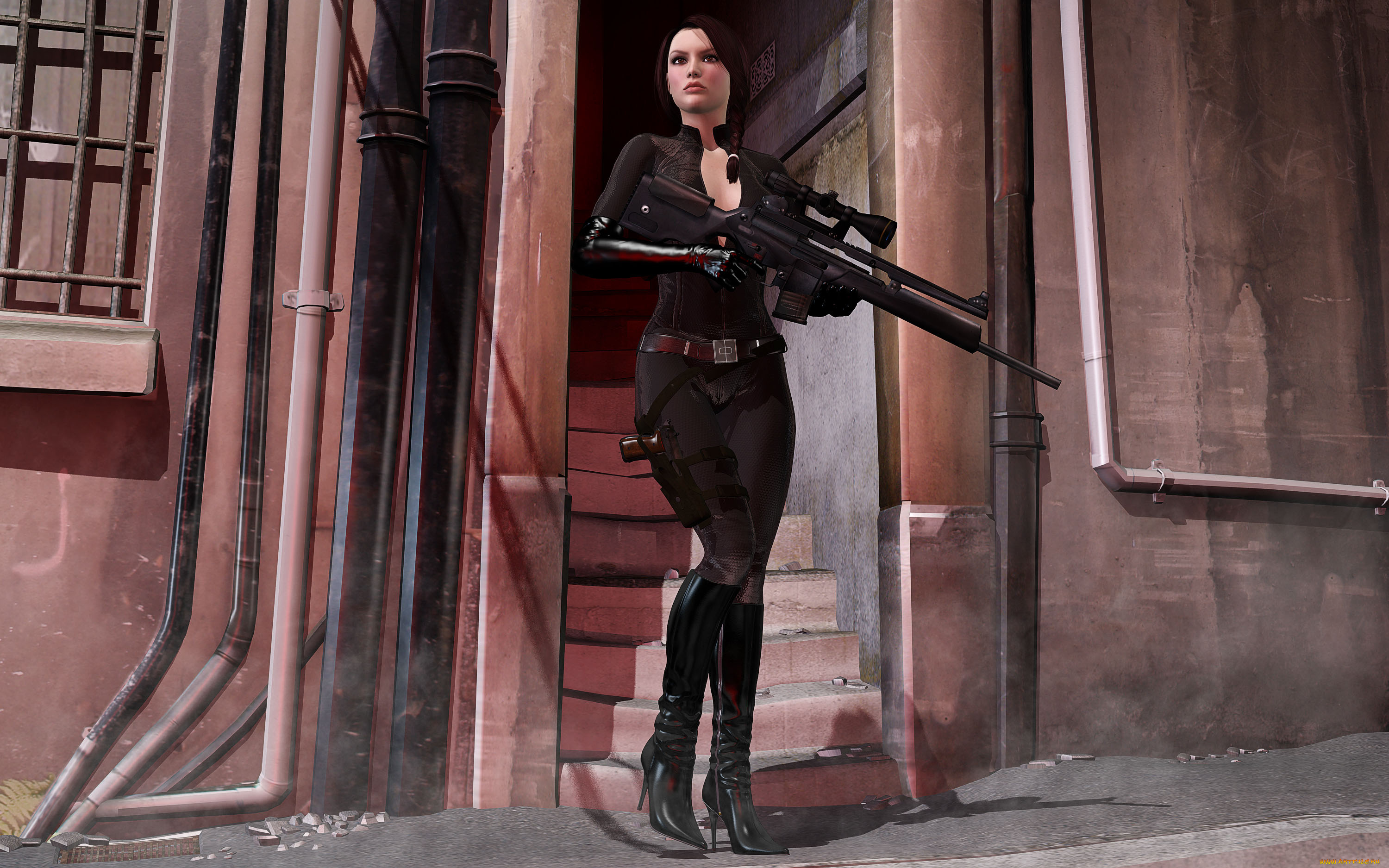 3д, графика, люди, , people, оружие, фон, взгляд, девушка