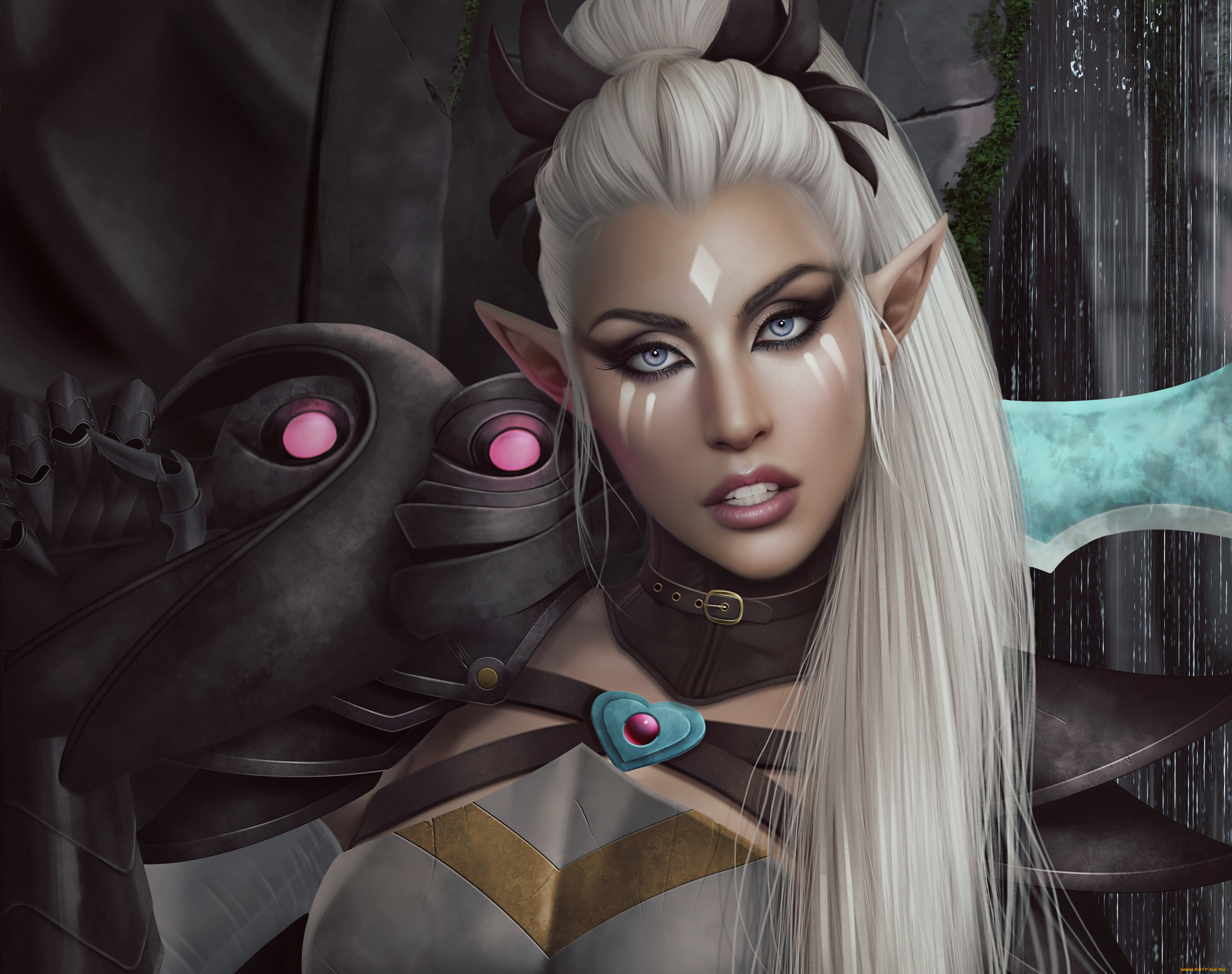 фэнтези, эльфы, меч, грудь, девушка, взгляд, красота, эльф, adalia, лицо, уши