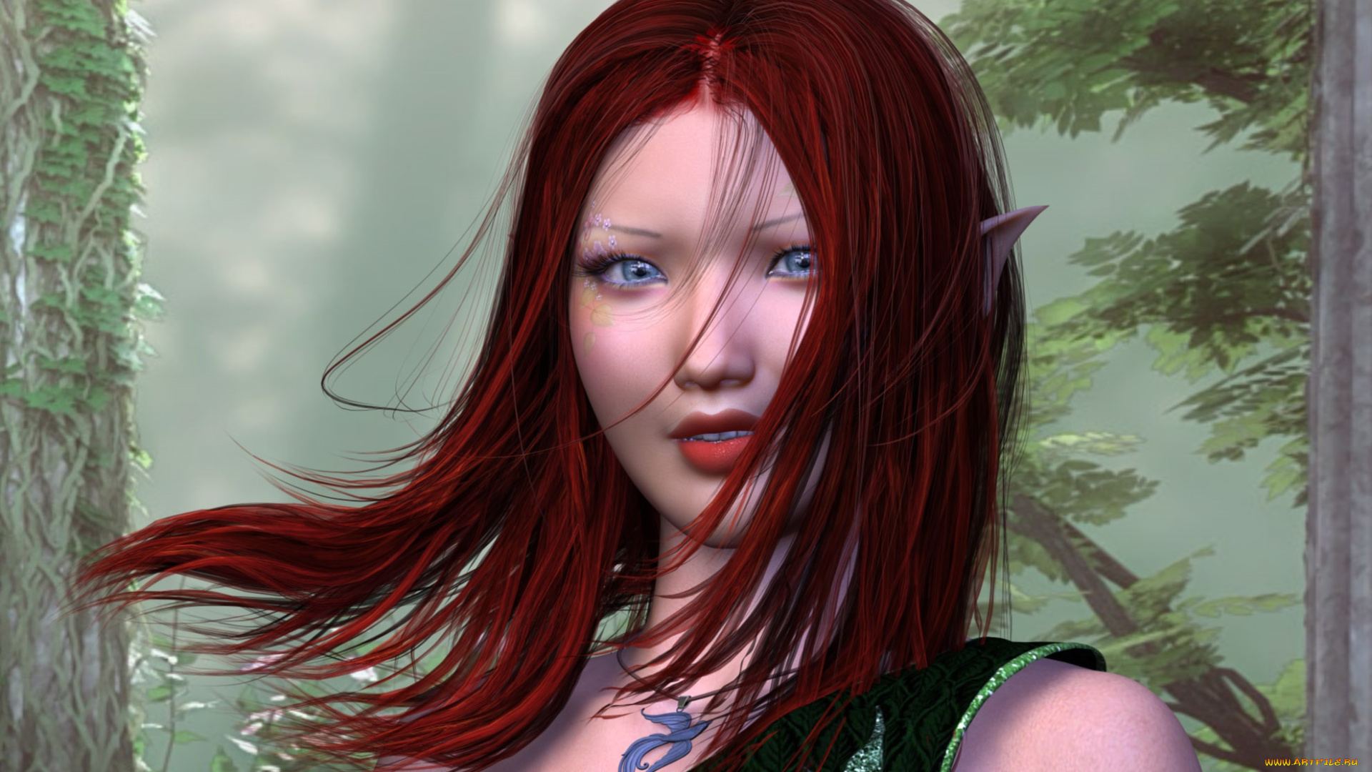 3д, графика, эльфы, , elves, эльфийка, фон, взгляд