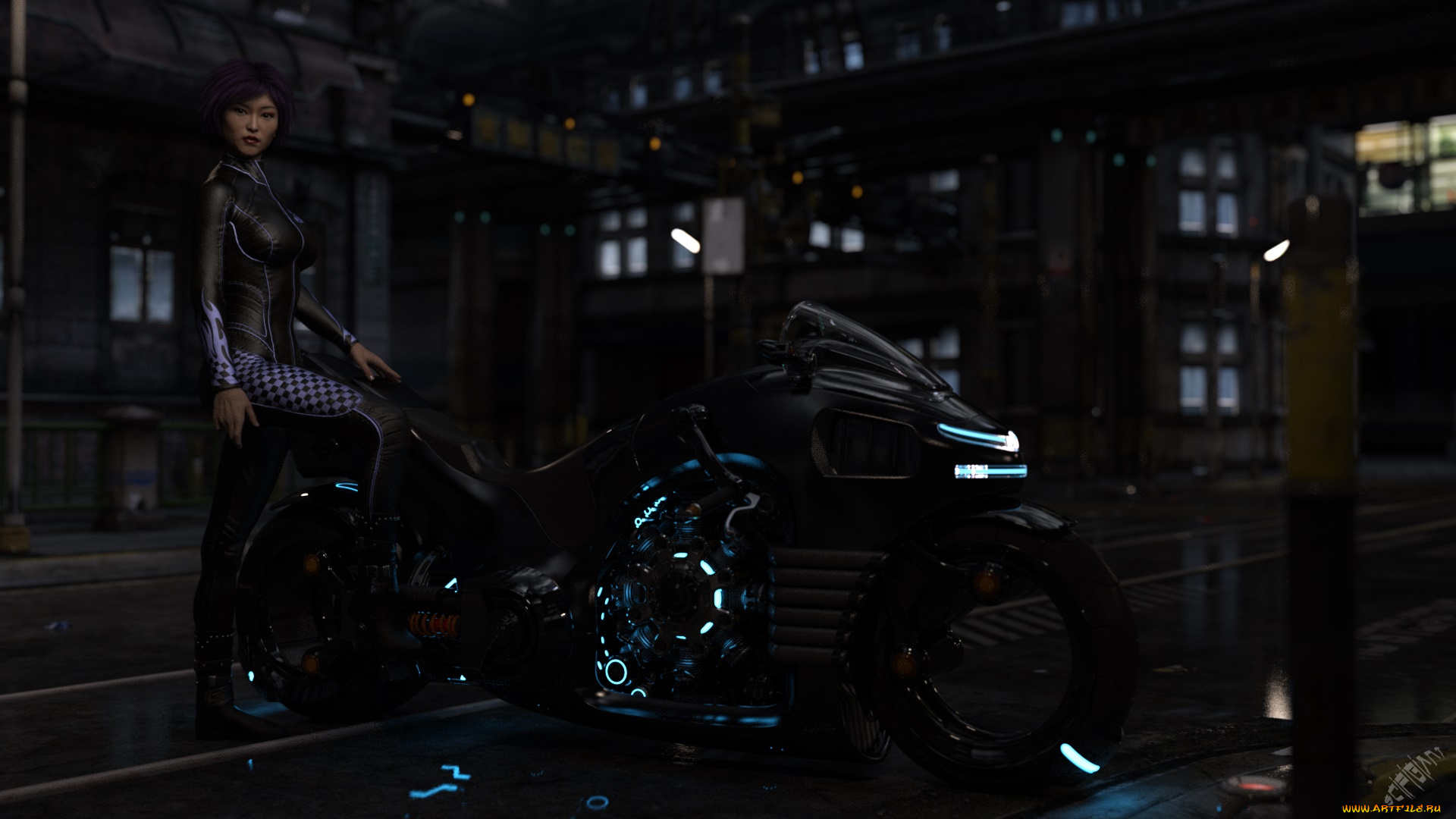 3д, графика, люди-авто, мото, , people-, car, , , moto, взгляд, девушка, фон, мотоцикл