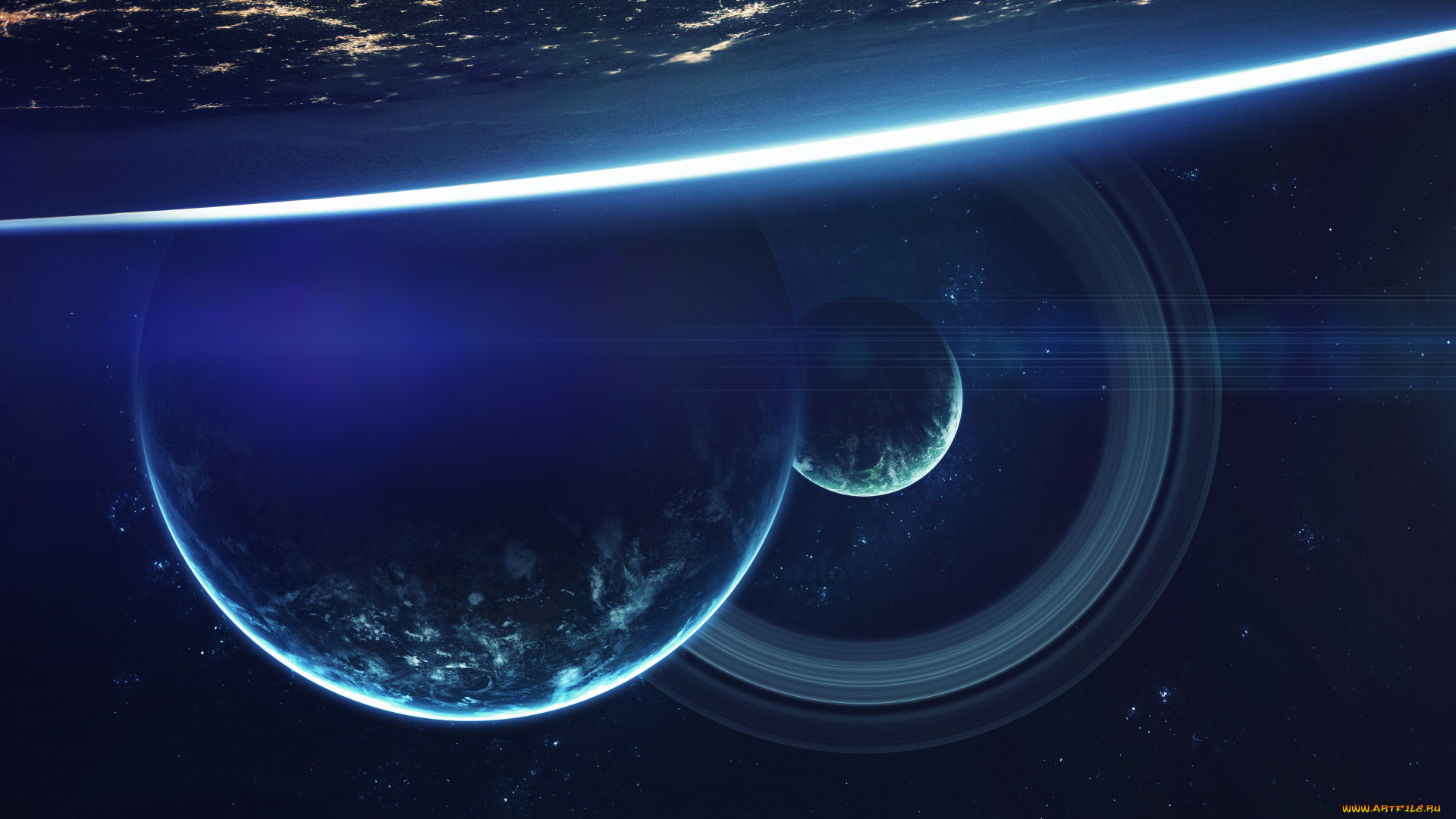 космос, арт, планеты, вселенная, звезды, галактика