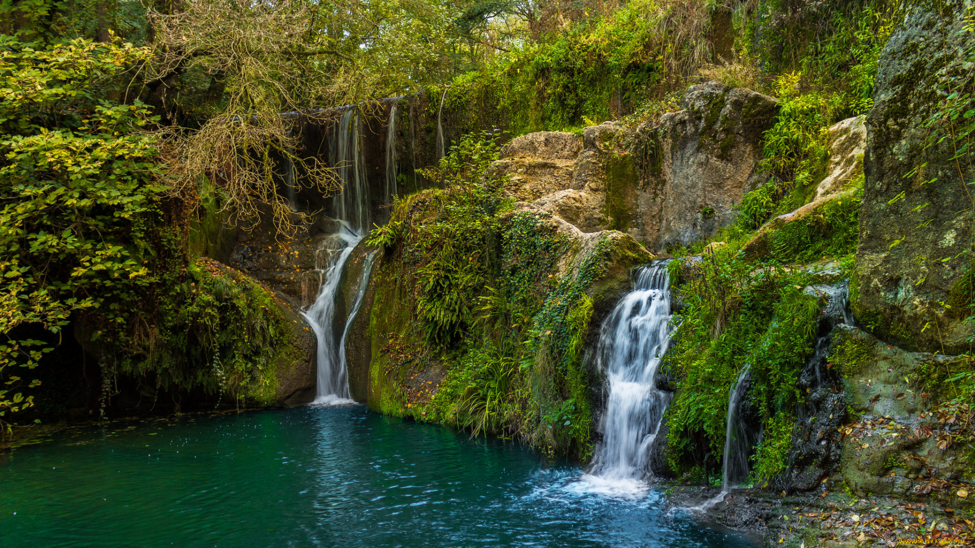 природа, водопады, река, лес, водопад