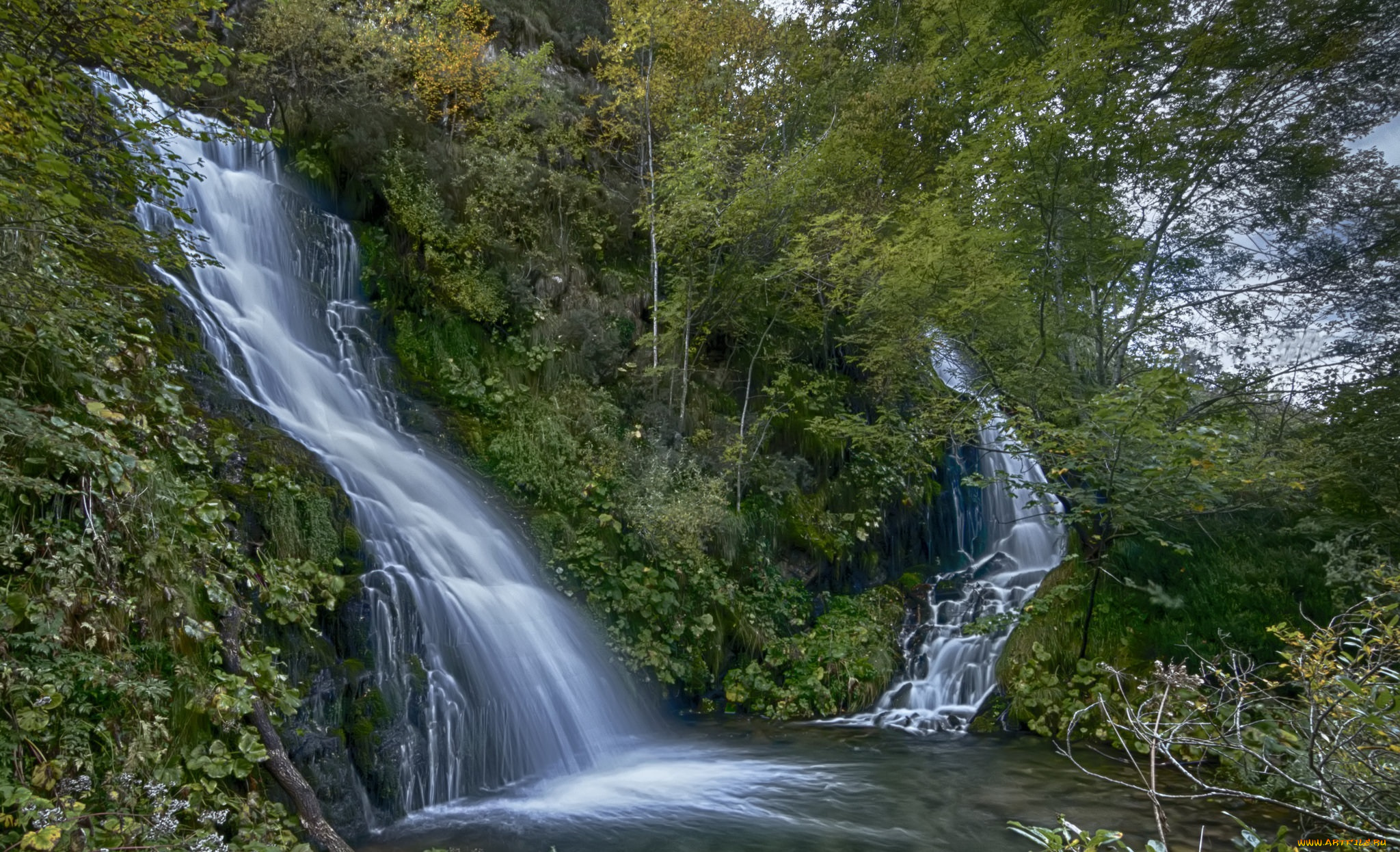 природа, водопады, водопад, река, лес