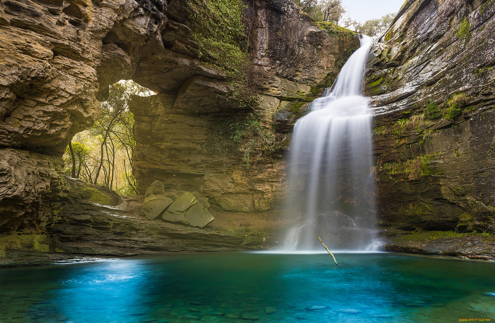 природа, водопады, водопад, река, лес