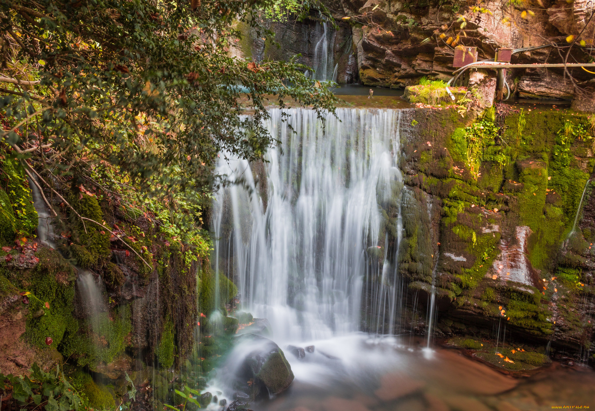 природа, водопады, водопад, река, лес