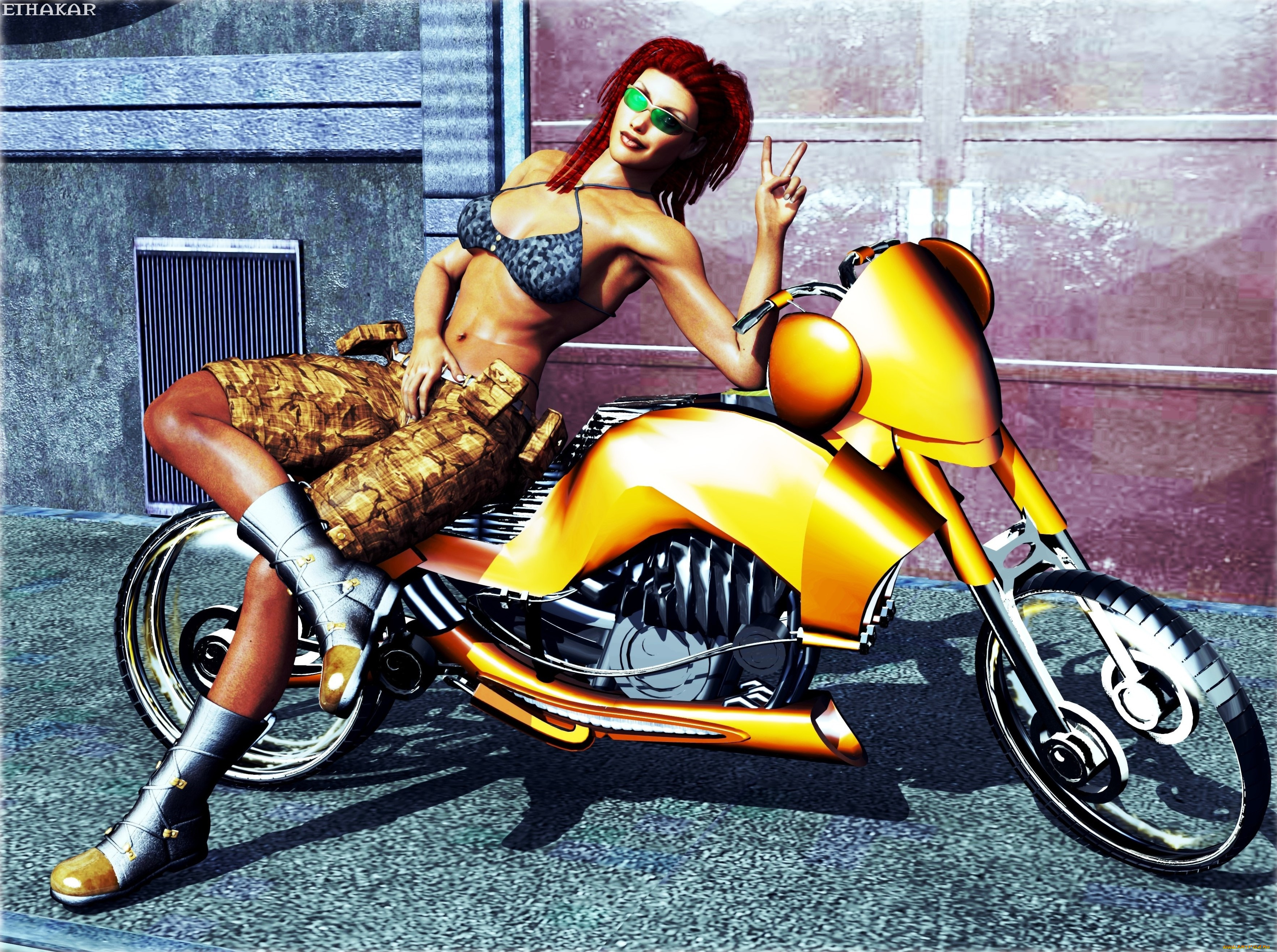 3д, графика, люди-авто, мото, , people-, car, , , moto, фон, взгляд, девушка