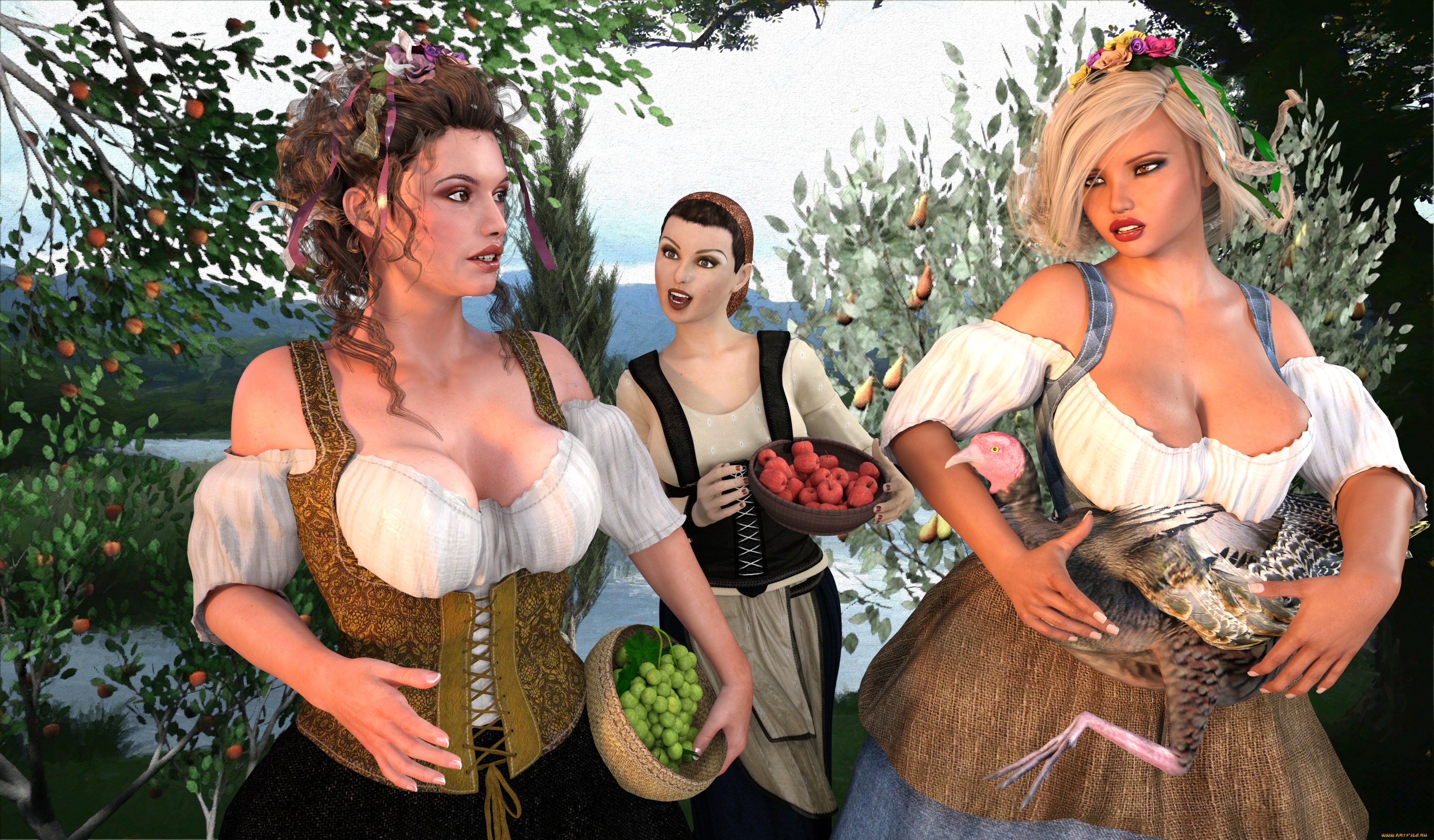 3д, графика, люди, , people, взгляд, девушки, фон