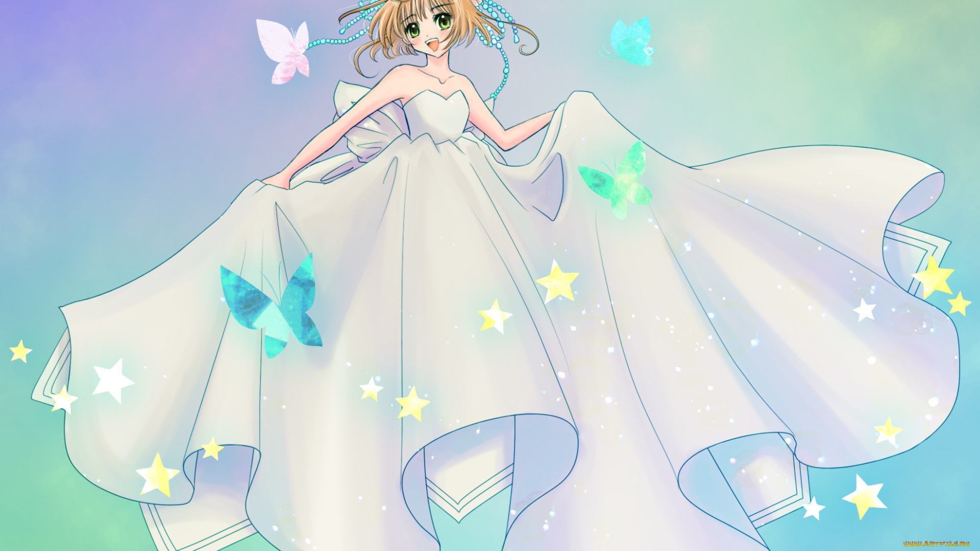 аниме, card, captor, sakura, взгляд, девушка, фон