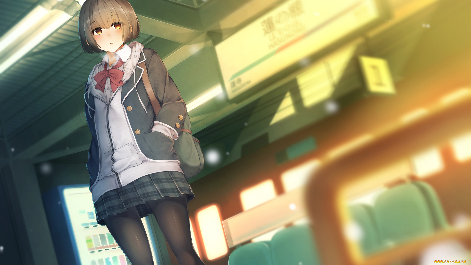 аниме, город, , улицы, , интерьер, , здания, девушка