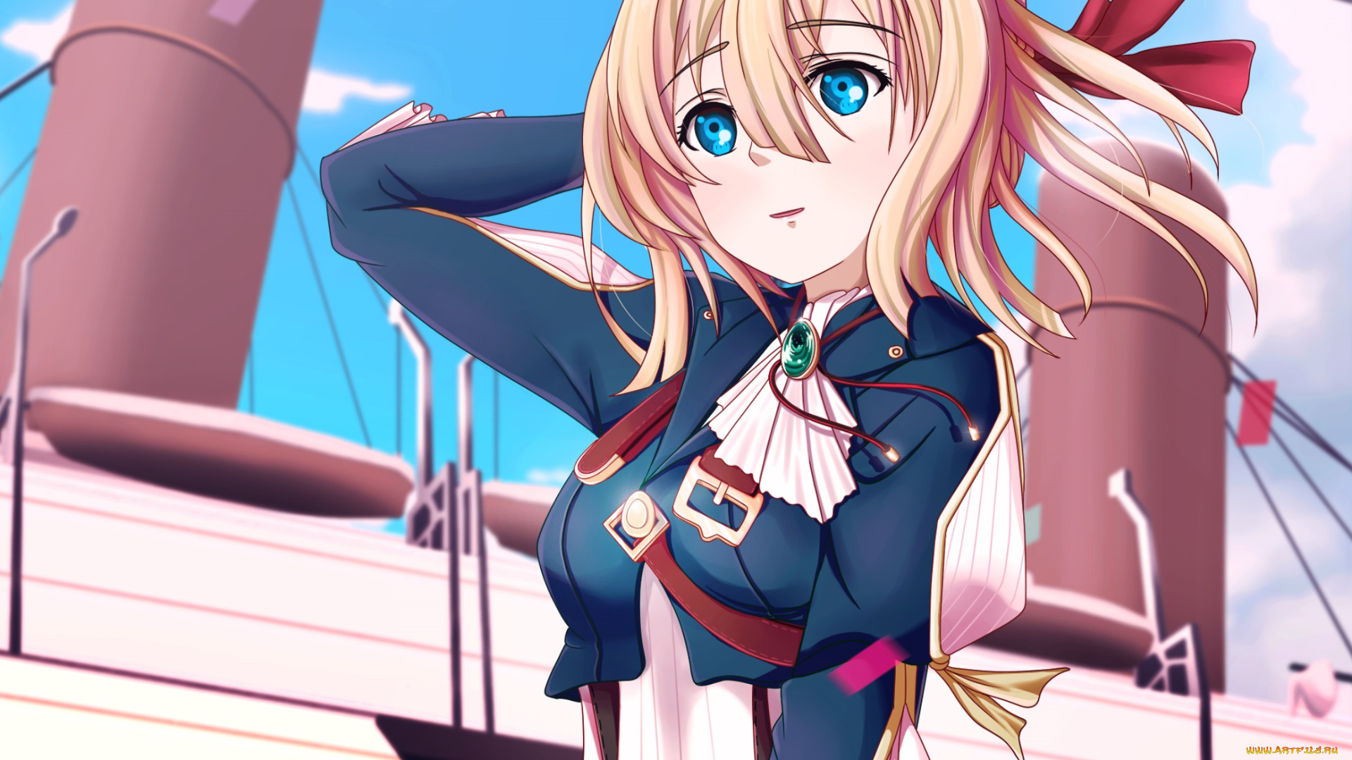 аниме, violet, evergarden, фон, взгляд, девушка