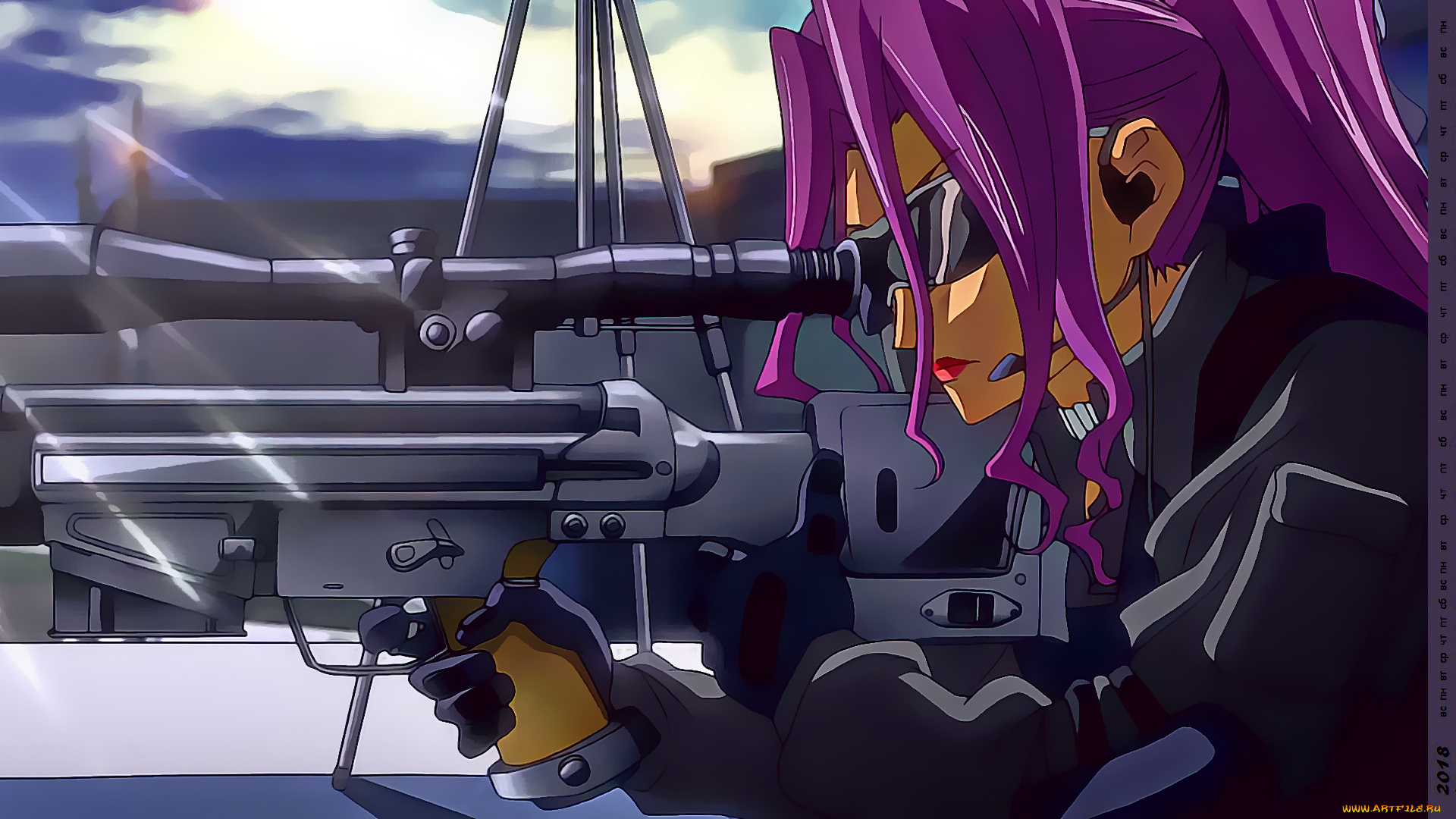 календари, аниме, оружие, очки, девушка