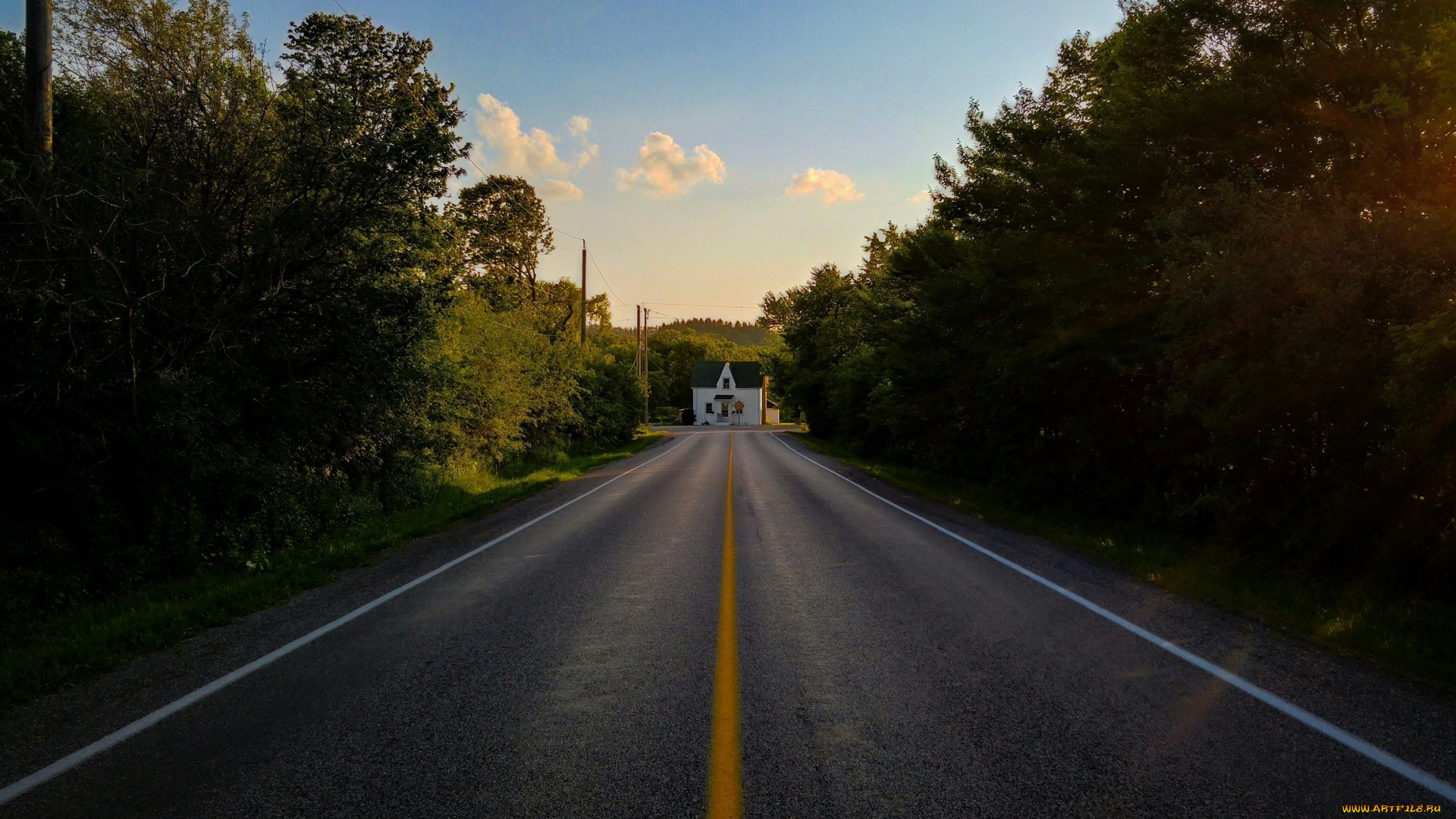 природа, дороги, дорога, дом, утро