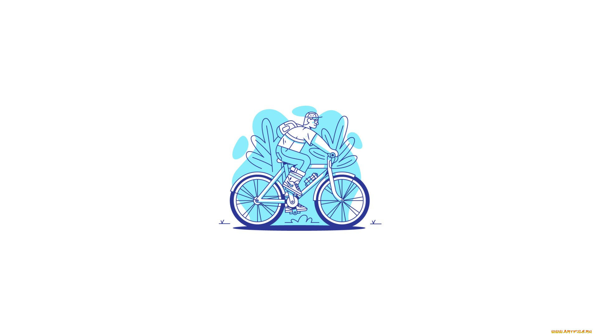 рисованное, минимализм, турист, велосипед