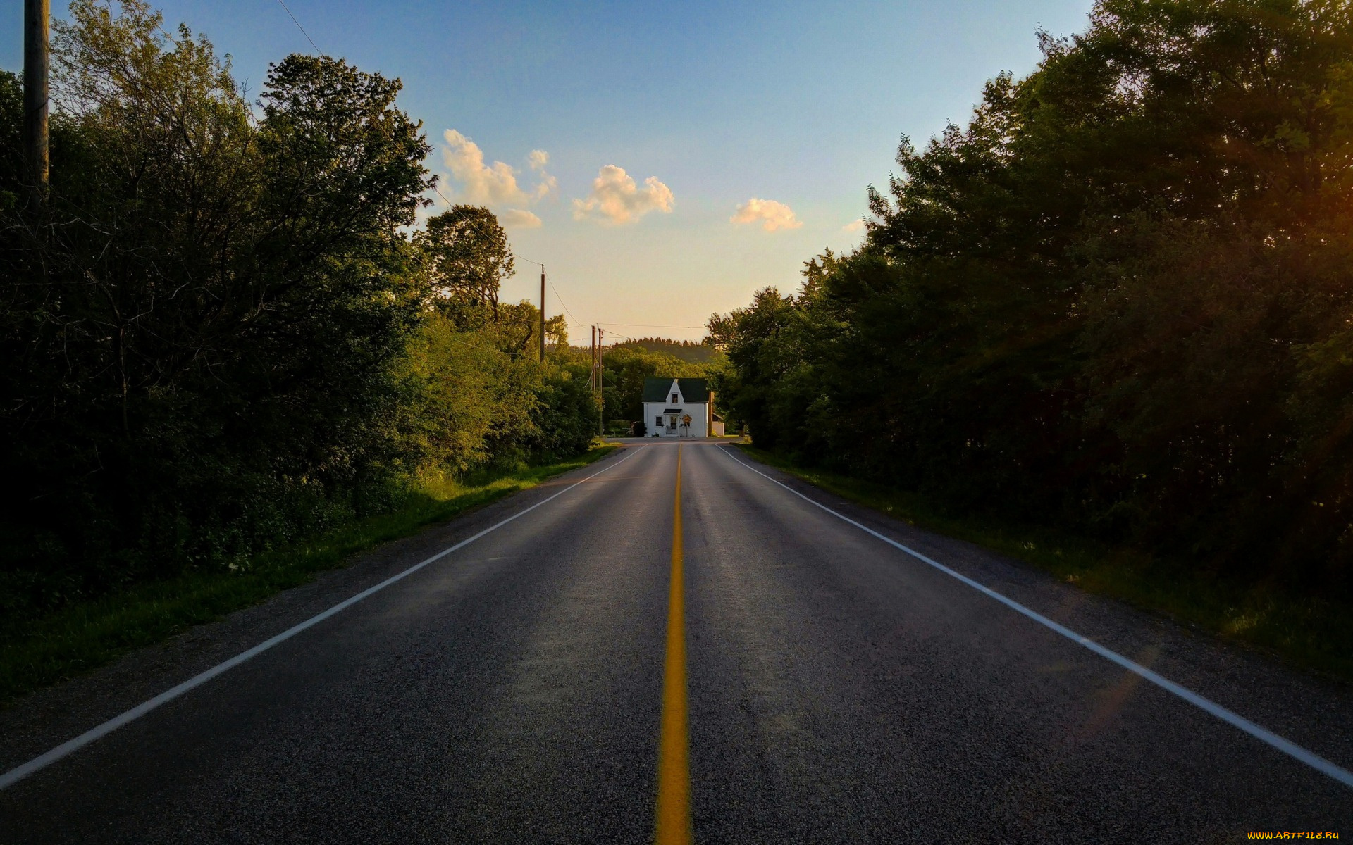 природа, дороги, дорога, дом, утро