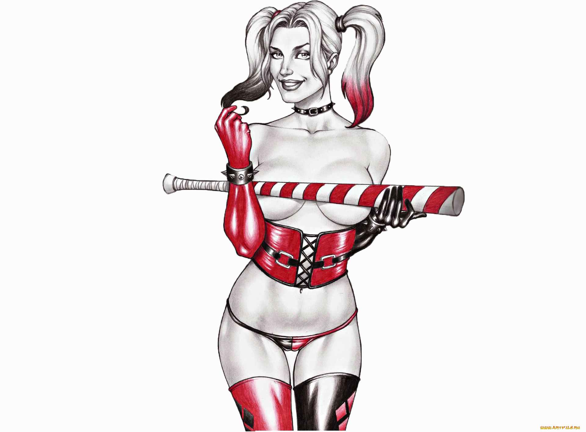 рисованное, комиксы, девушка, фон, взгляд, бита