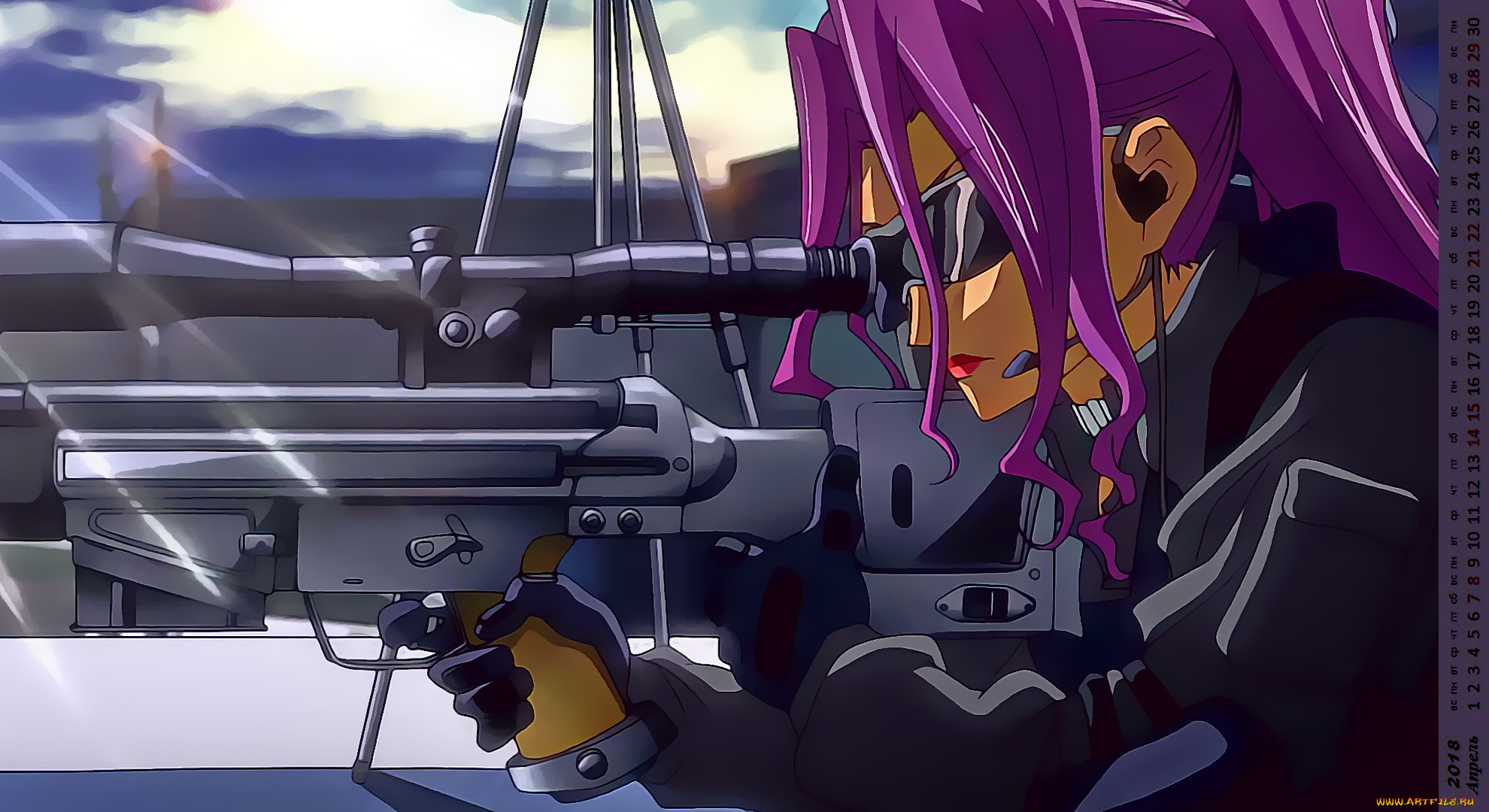 календари, аниме, оружие, очки, девушка