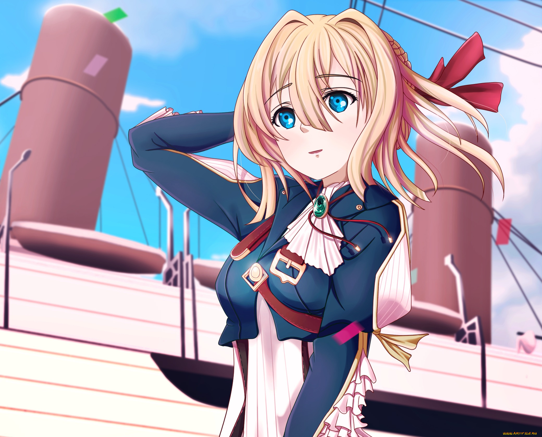 аниме, violet, evergarden, фон, взгляд, девушка