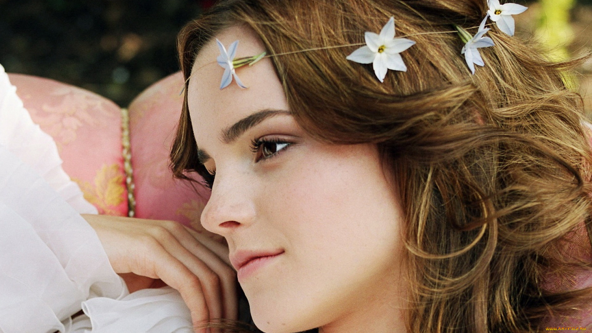 девушки, emma, watson, актриса, цветы, лицо