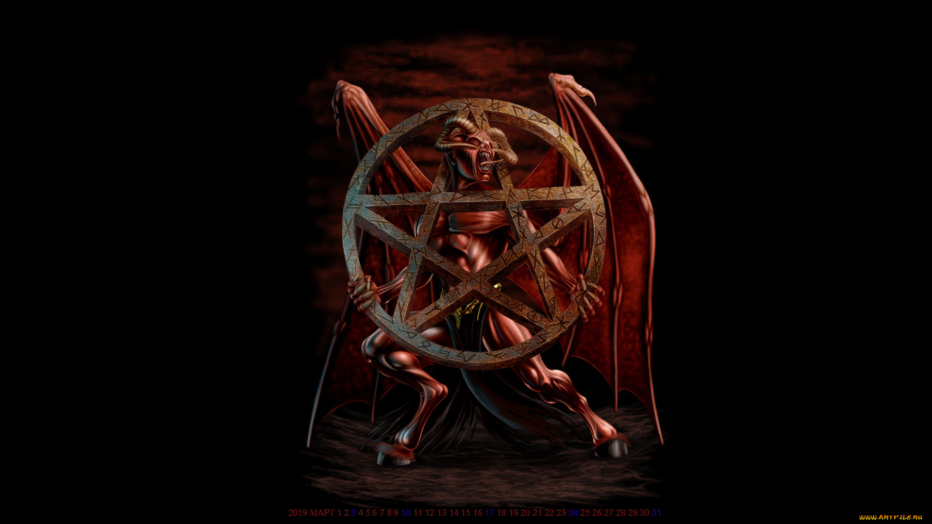 календари, фэнтези, демон, крылья, рога