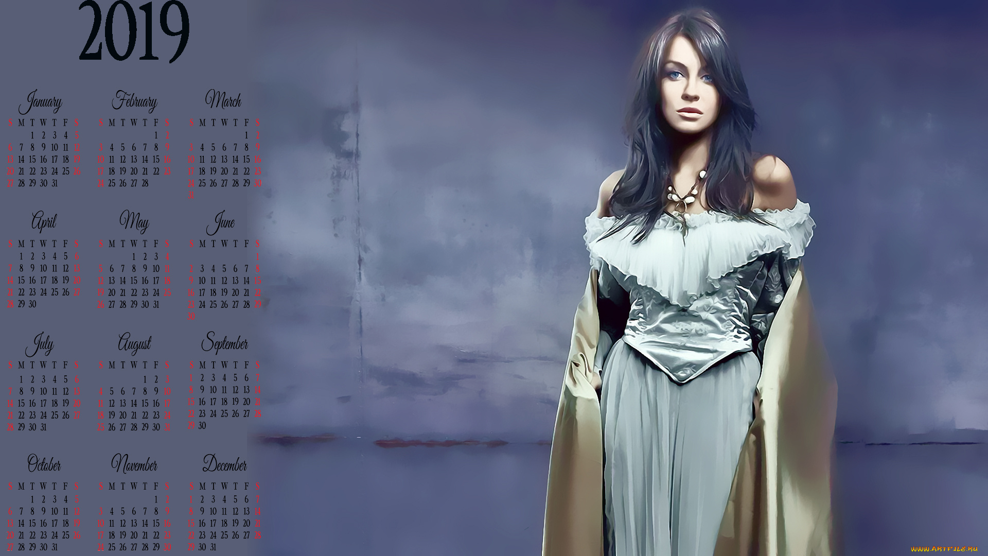 календари, фэнтези, девушка