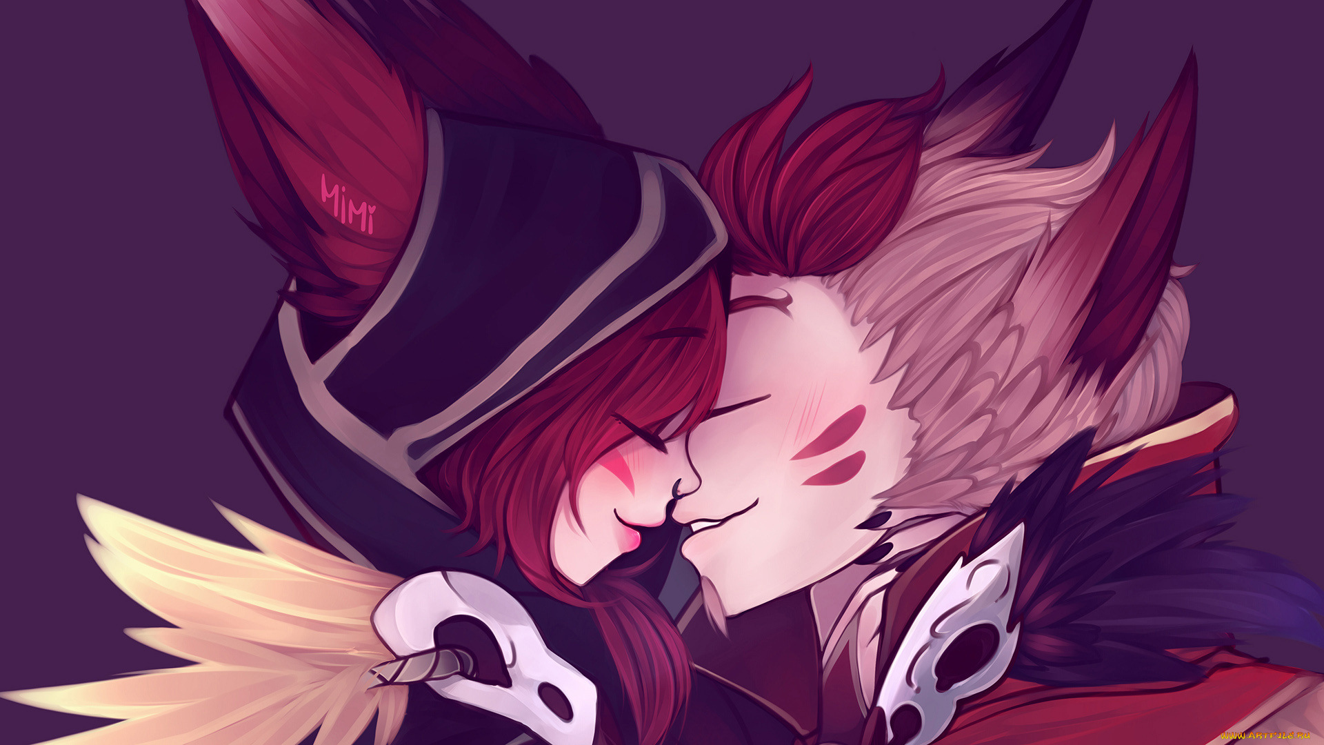 видео, игры, league, of, legends, rakan, xayah, пара, поцелуй