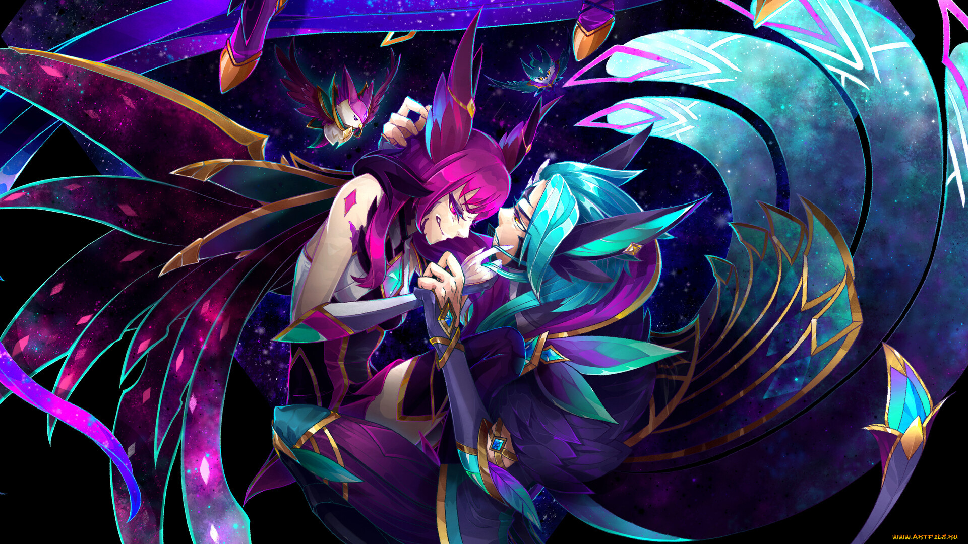 видео, игры, league, of, legends, rakan, xayah, пара, крылья