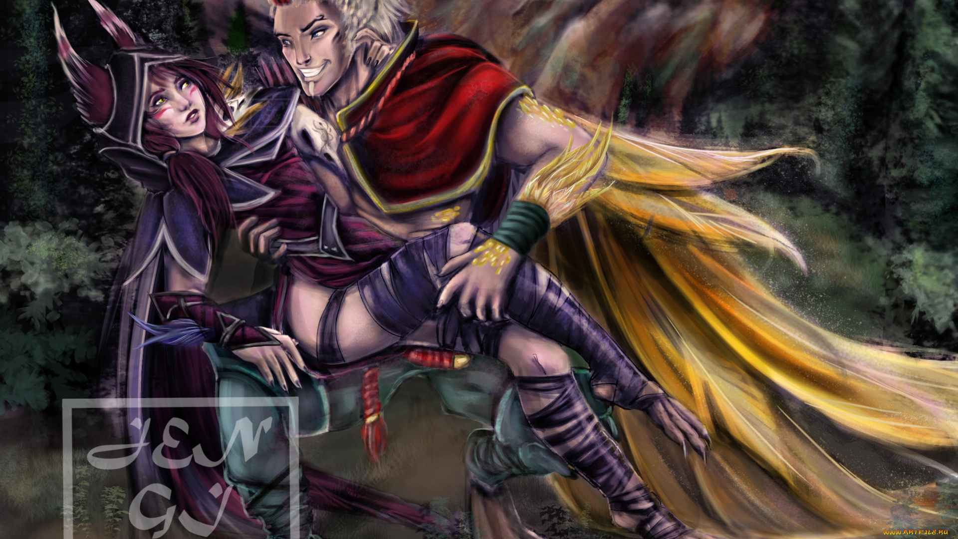 видео, игры, league, of, legends, rakan, xayah, пара, природа