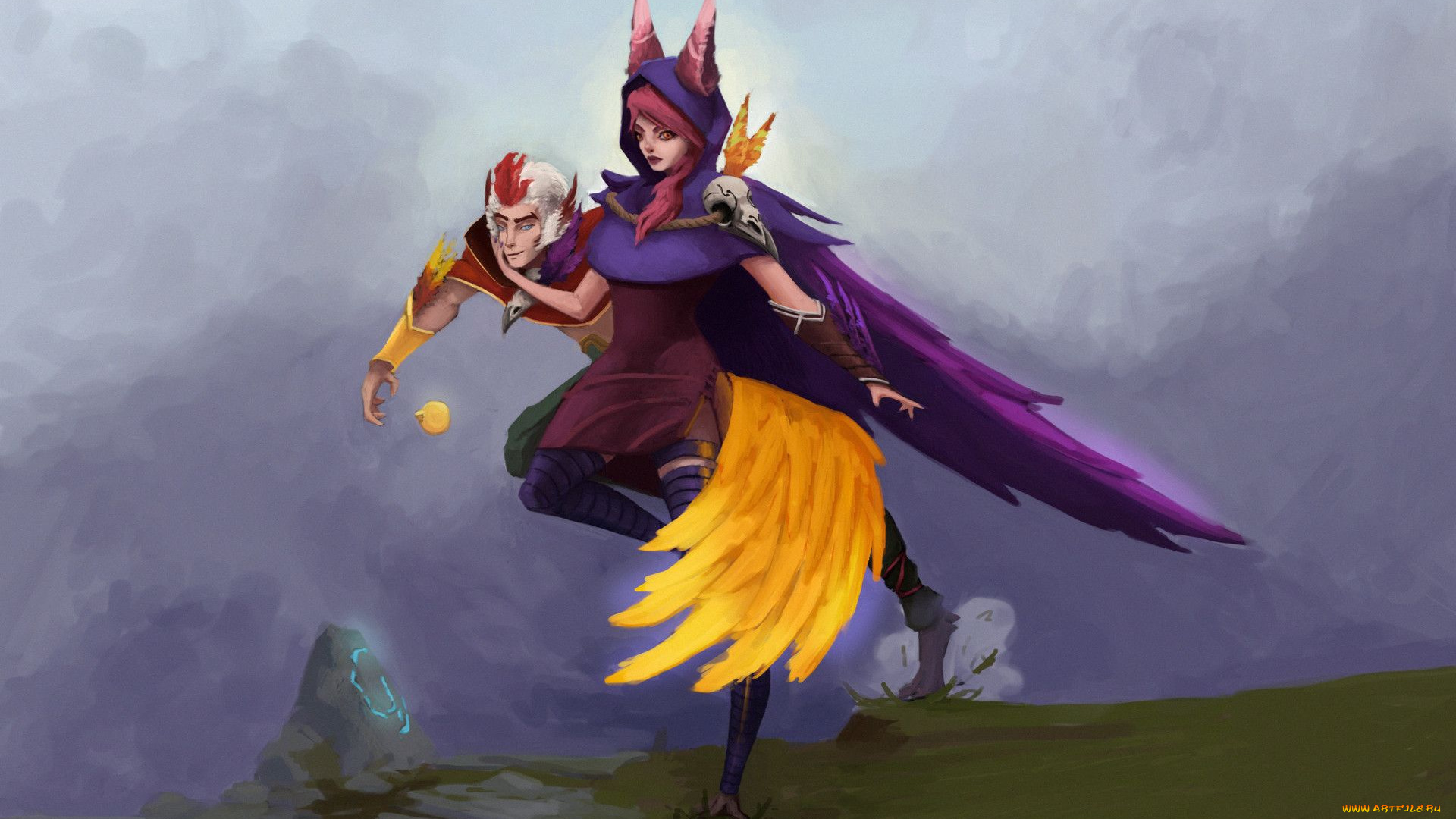 видео, игры, league, of, legends, rakan, xayah, пара, скалы, долина
