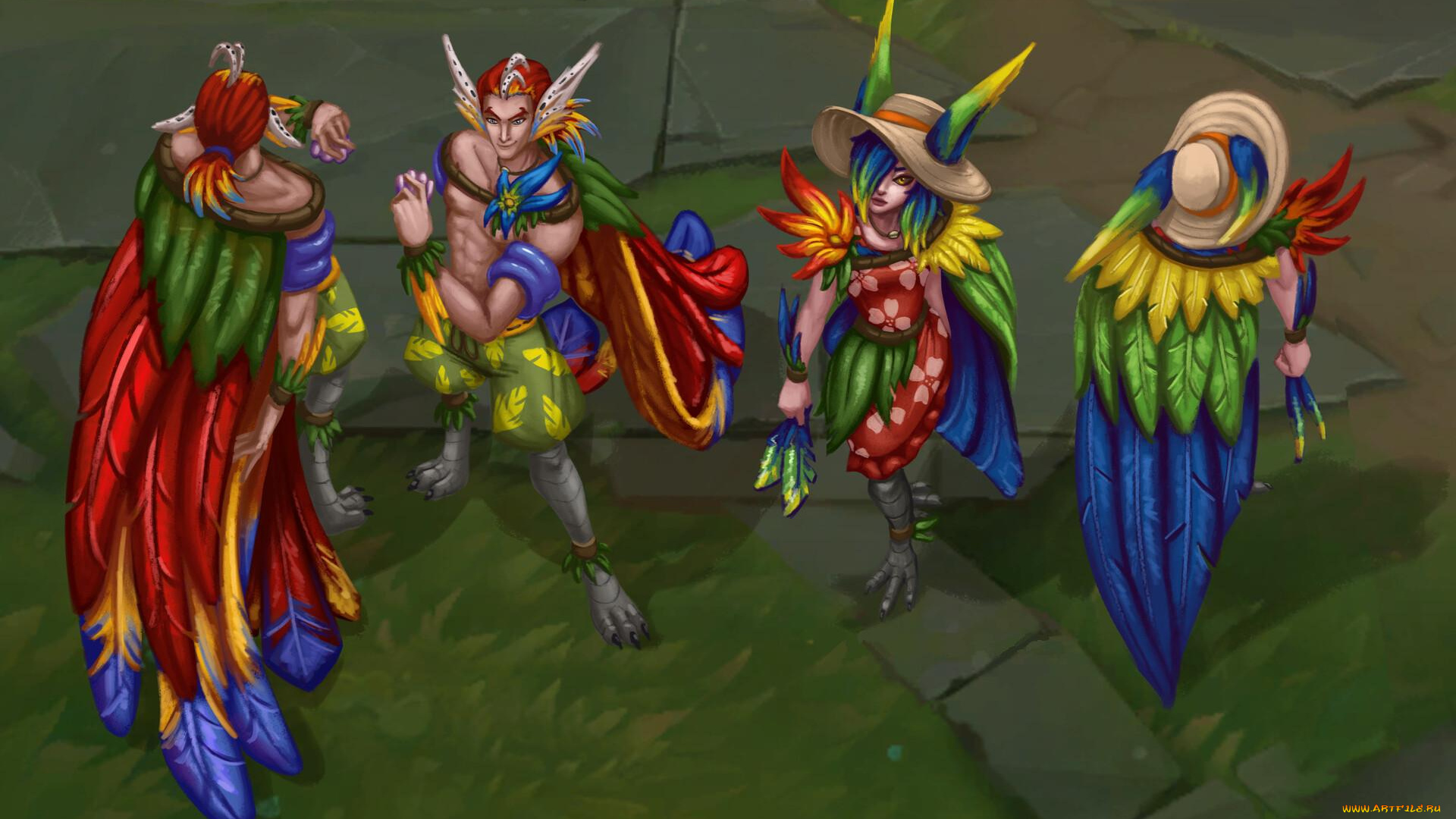 видео, игры, league, of, legends, rakan, xayah, перья, крылья, шляпа