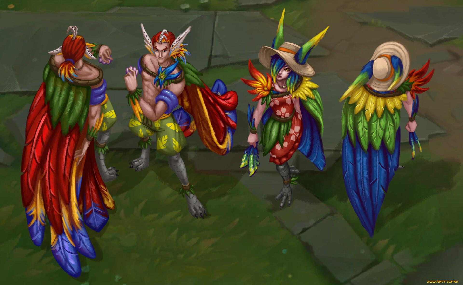 видео, игры, league, of, legends, rakan, xayah, перья, крылья, шляпа